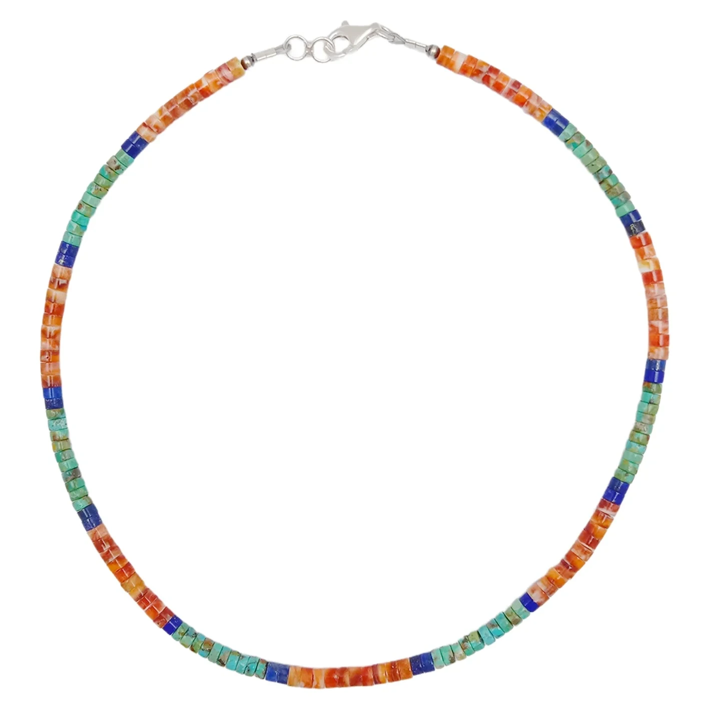 Natural Turquoise Blue 16inch And Orange Spiny Oyster Heishi With Lapis Lazuli 13.5g Simple Atmosphere Necklace 1