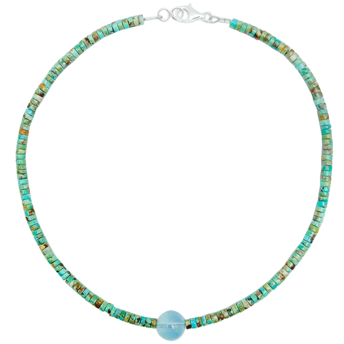 Natural Turquoise Heishi Beads With Milky Blue Aquamarine Gemstone Pendant Necklace Full Strand 16inch 1