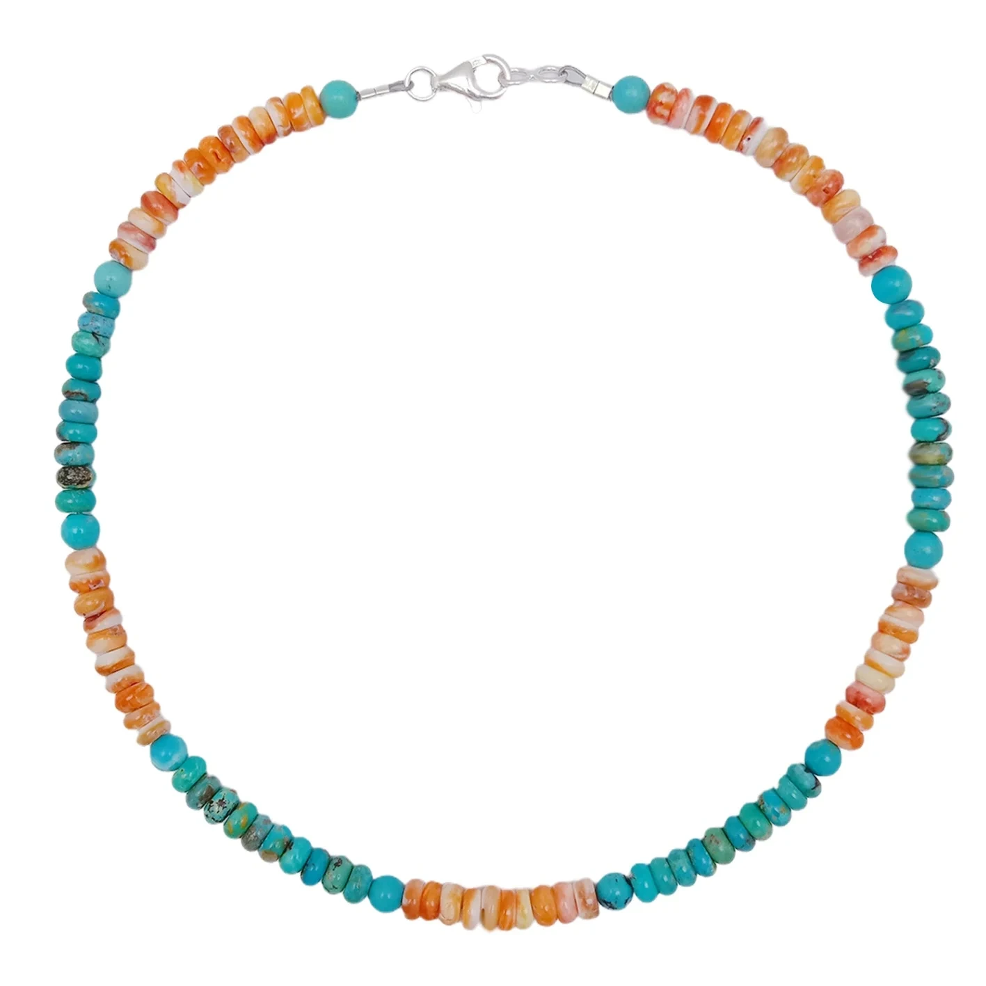Natural Turquoise Spiny Oyster Orange And Blue Beads Stress Relief Gift For Her Strength Necklace Round Beads 1