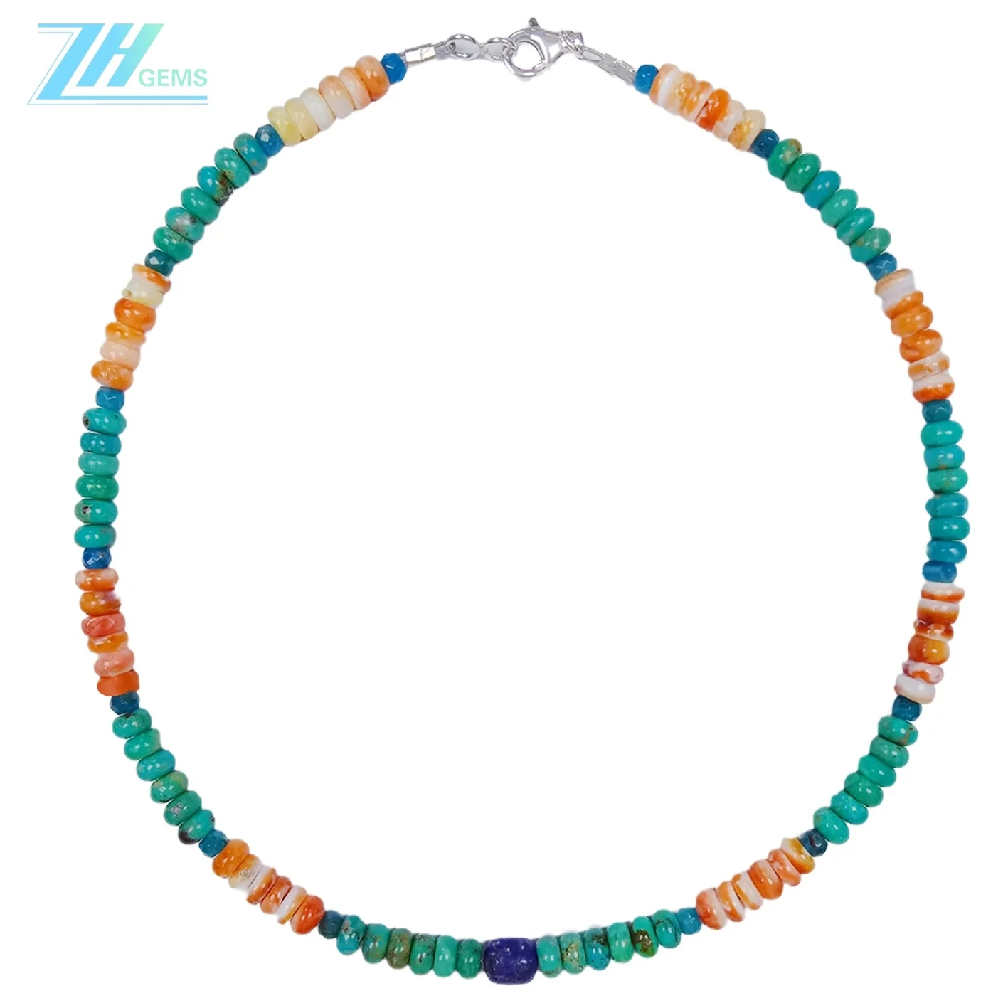 Turquoise Alami Lapis Lazuli Spiny Oyster Apatite Oranyeu Biru Héjo Batu Permata Kalung 16inch Energy Kalung Jeung Alami 1
