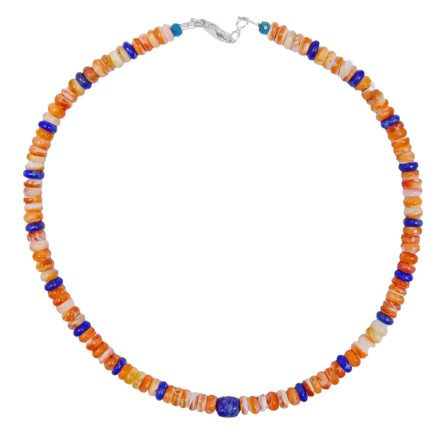 Lapis Lazuli Spiny Oyster Apatite 16inch Orange Blue Gemstone Summer Necklace Men Fashion Design Handmade 1