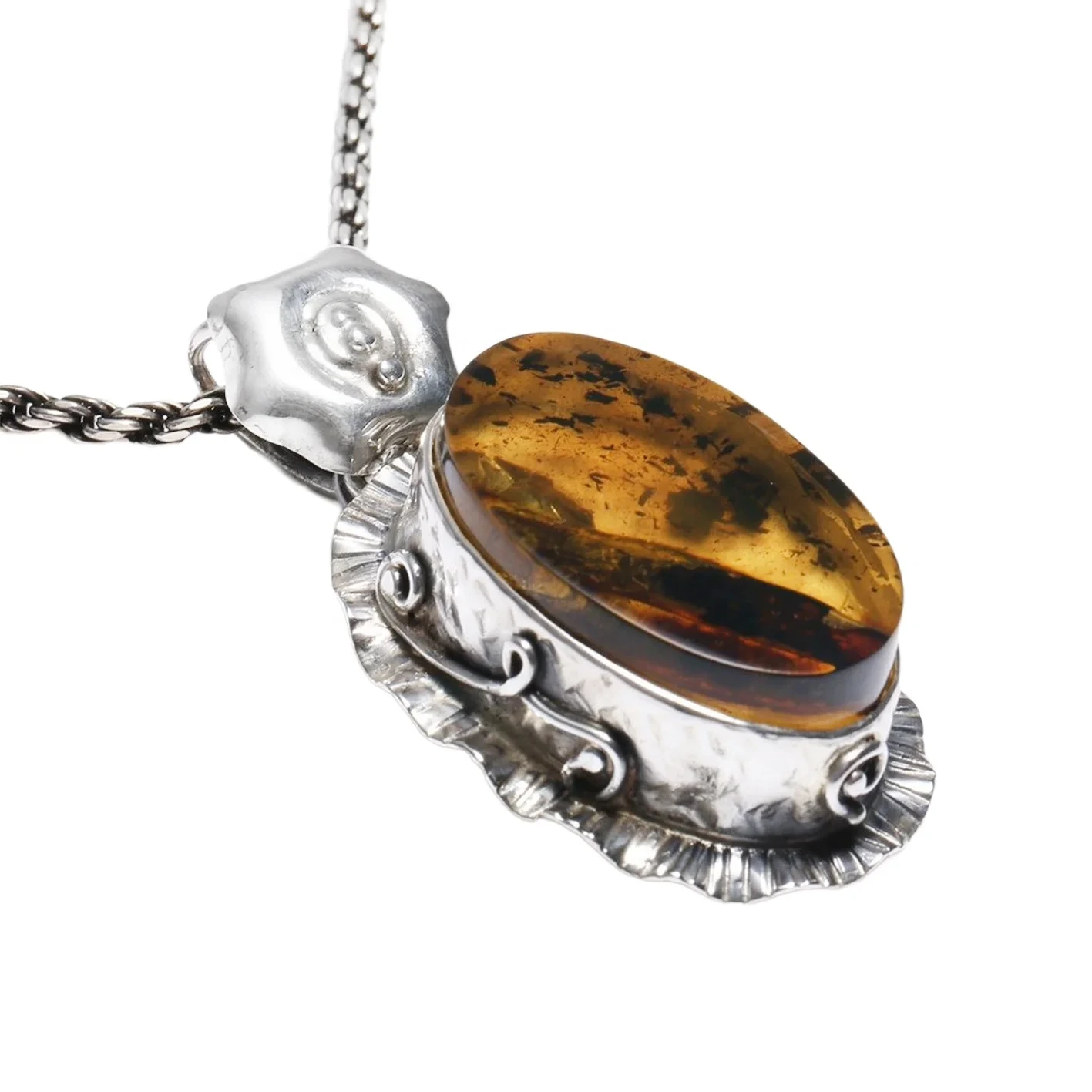 Black Amber And Sterling Silver Necklacelarge Baltic Amber Pendantelegant Gemstone With Rubber Classic Dainty 1