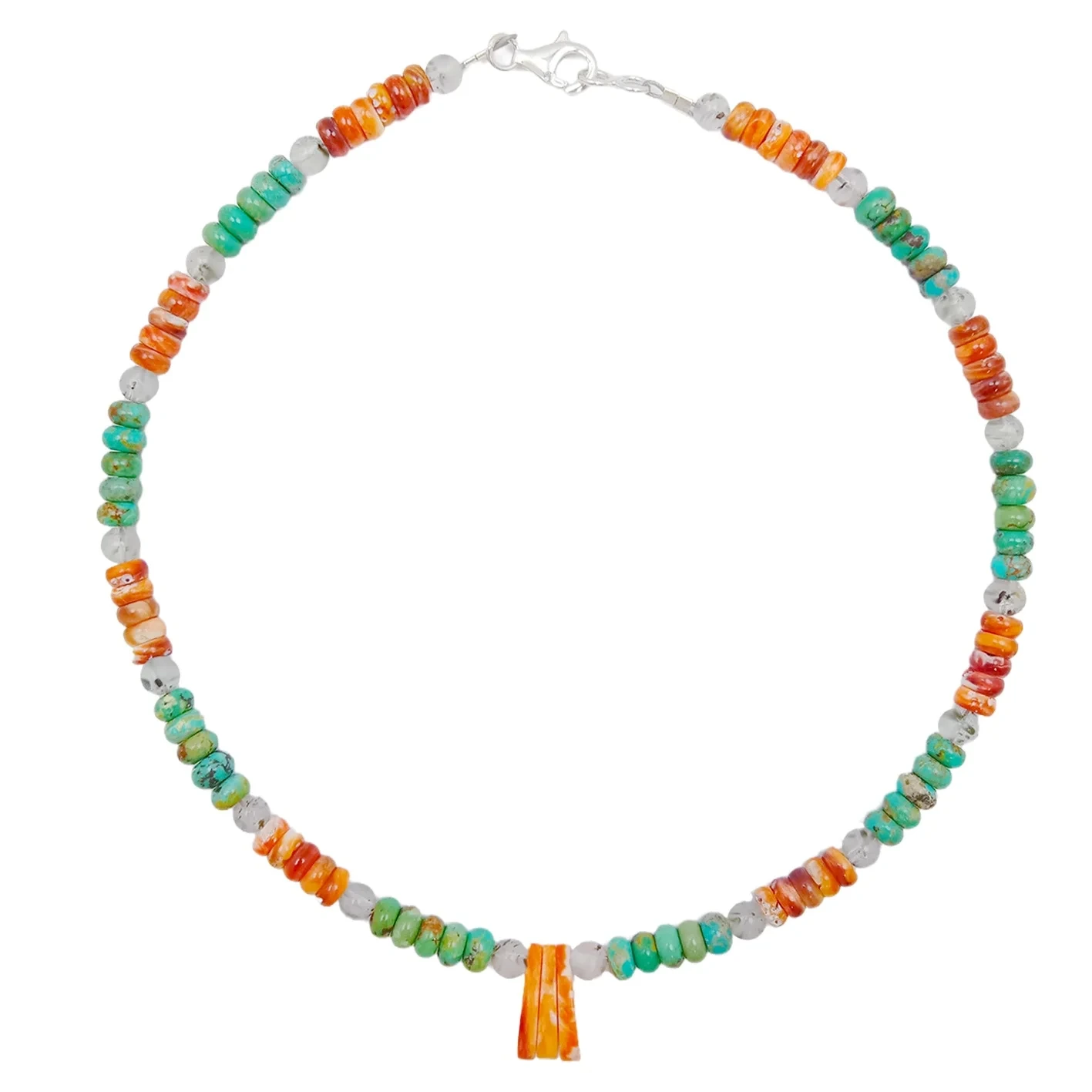 Natural Turquoise Spiny Oyster Black Rutilated Quartz Orange Green Gemstone Necklace Gift Necklace for Girlfriend Diy Jewelry Making 1