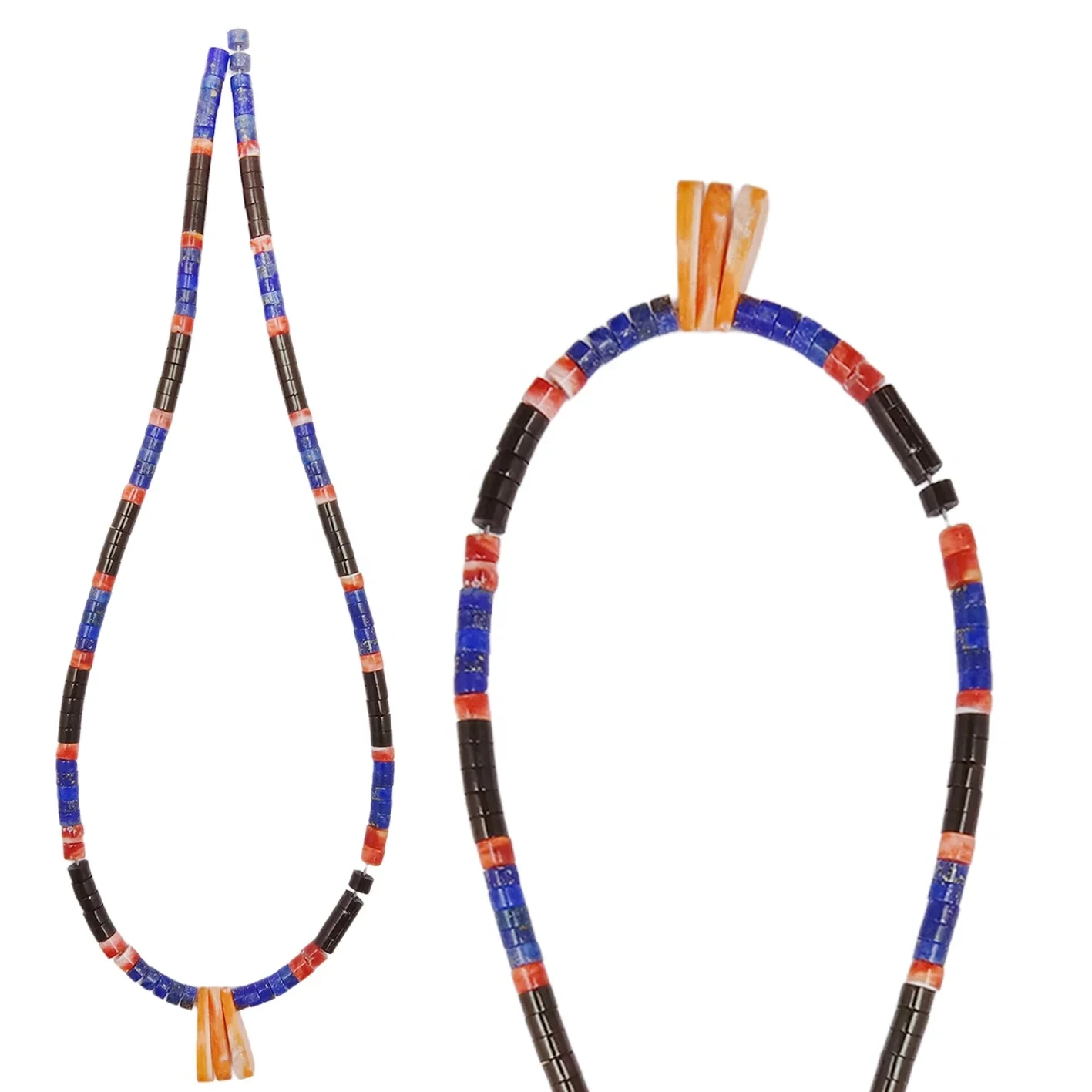 Spiny Oyster Rose Agate Lapis Lazuli Black Orange 16inch Necklace Black Orange Gemstone Beads14g For Her 1
