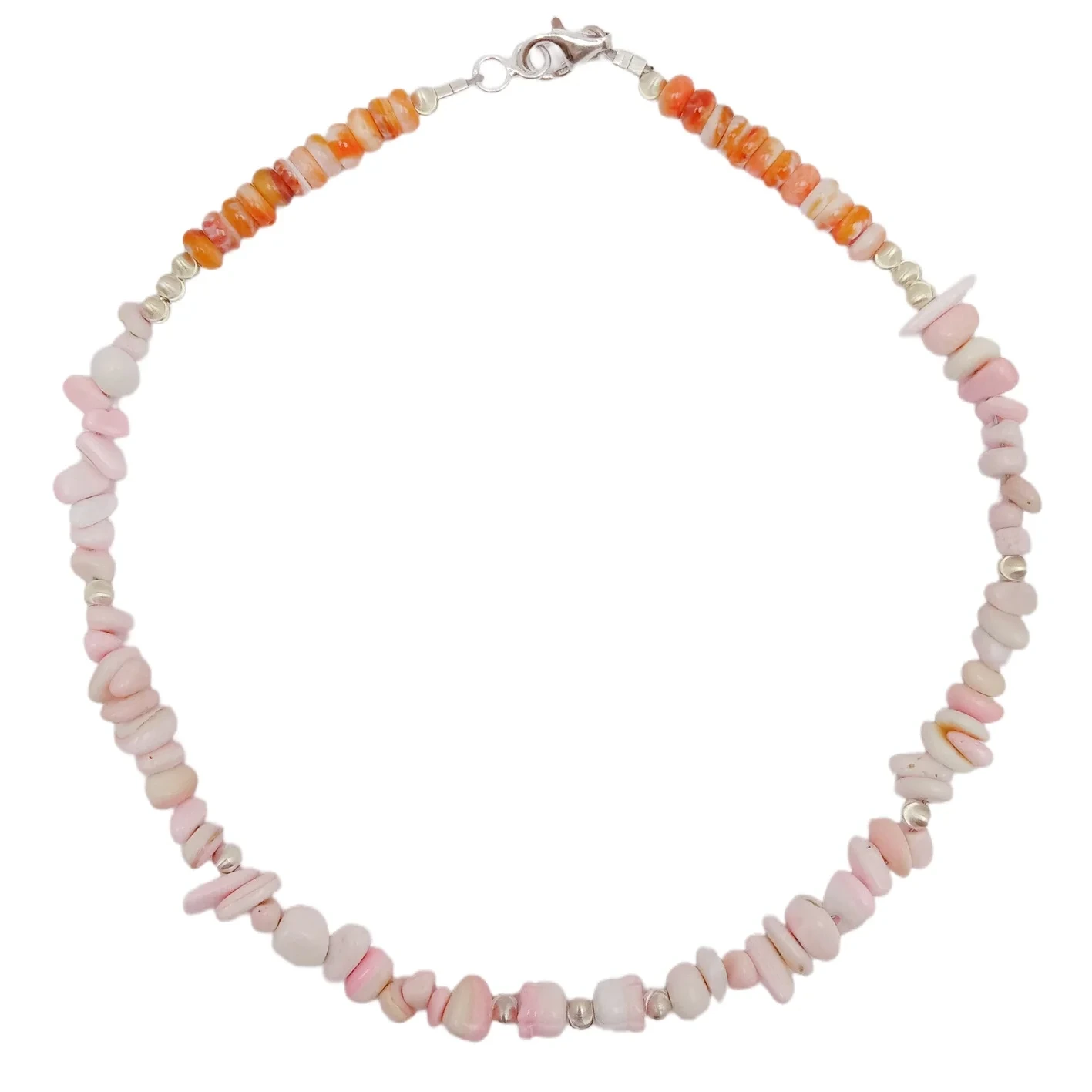 Orange Spiny Oyster Roundle Beads And Free-shape Pink Opal With 925 Sliver Beads Handmade Jewelry Colorful Necklace For Her 1