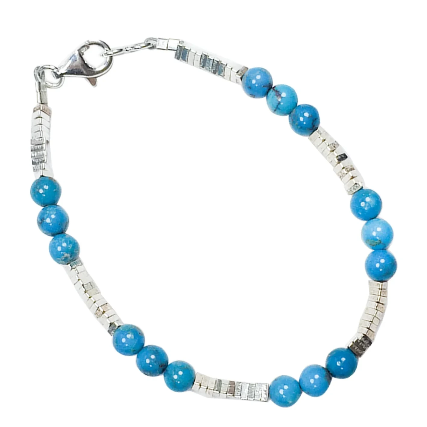 Blue Natural Turquoise Smooth Beads And 925 Silver Handmade Bracelet Gemstone Vintage Style Jewelry 1