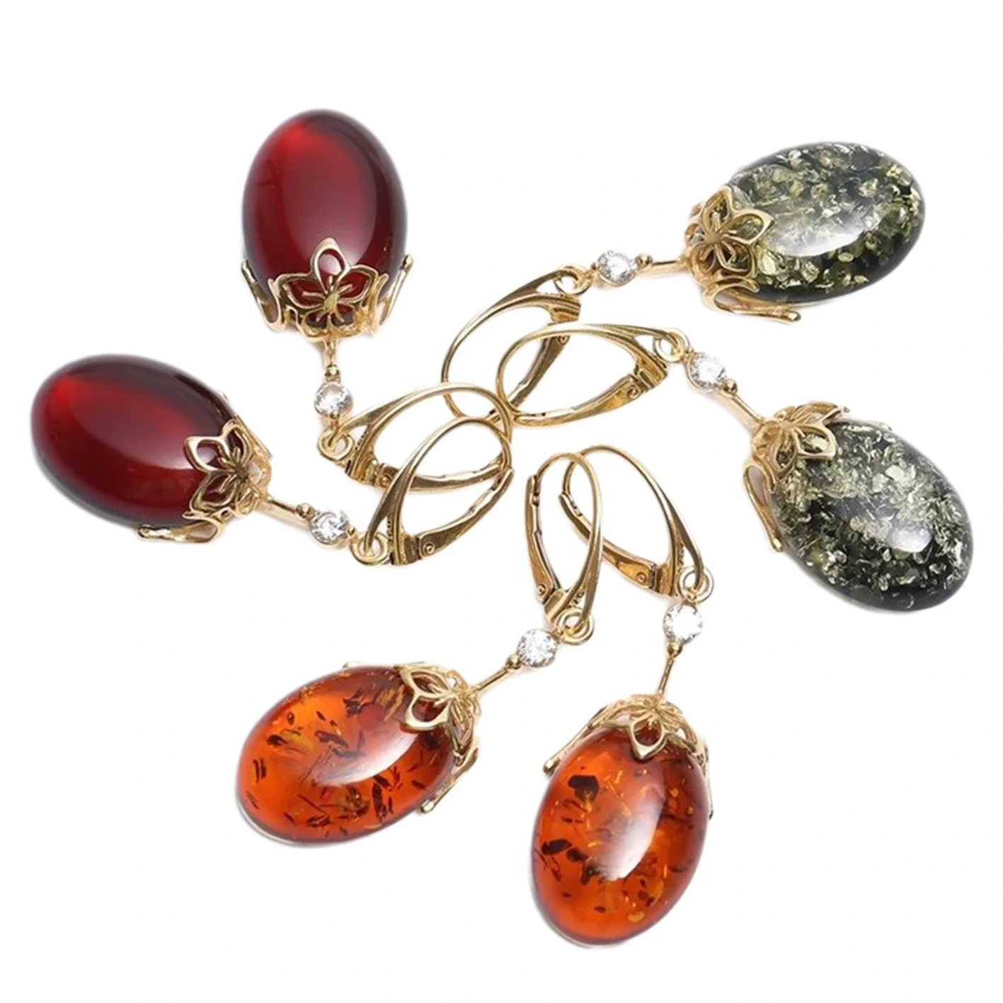 Sterling Silver Cherry Red Amber Menjuntai Drop Minimalis Anting Ringan Modern Cantik Halus Alami Amber Perhiasan Set 1
