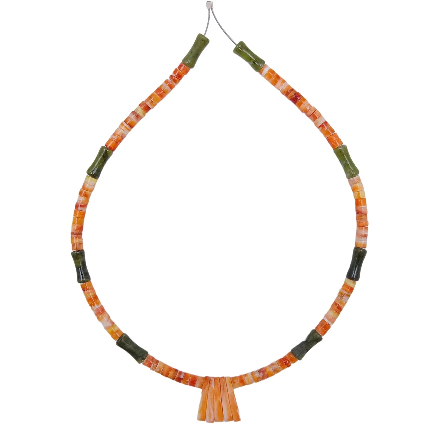 Natural Spiny Oyster Burma Jadeite Green And Orange Heishi Beads And Smooth Beads Sodalite Gemstone Necklace16inch High Quality 1