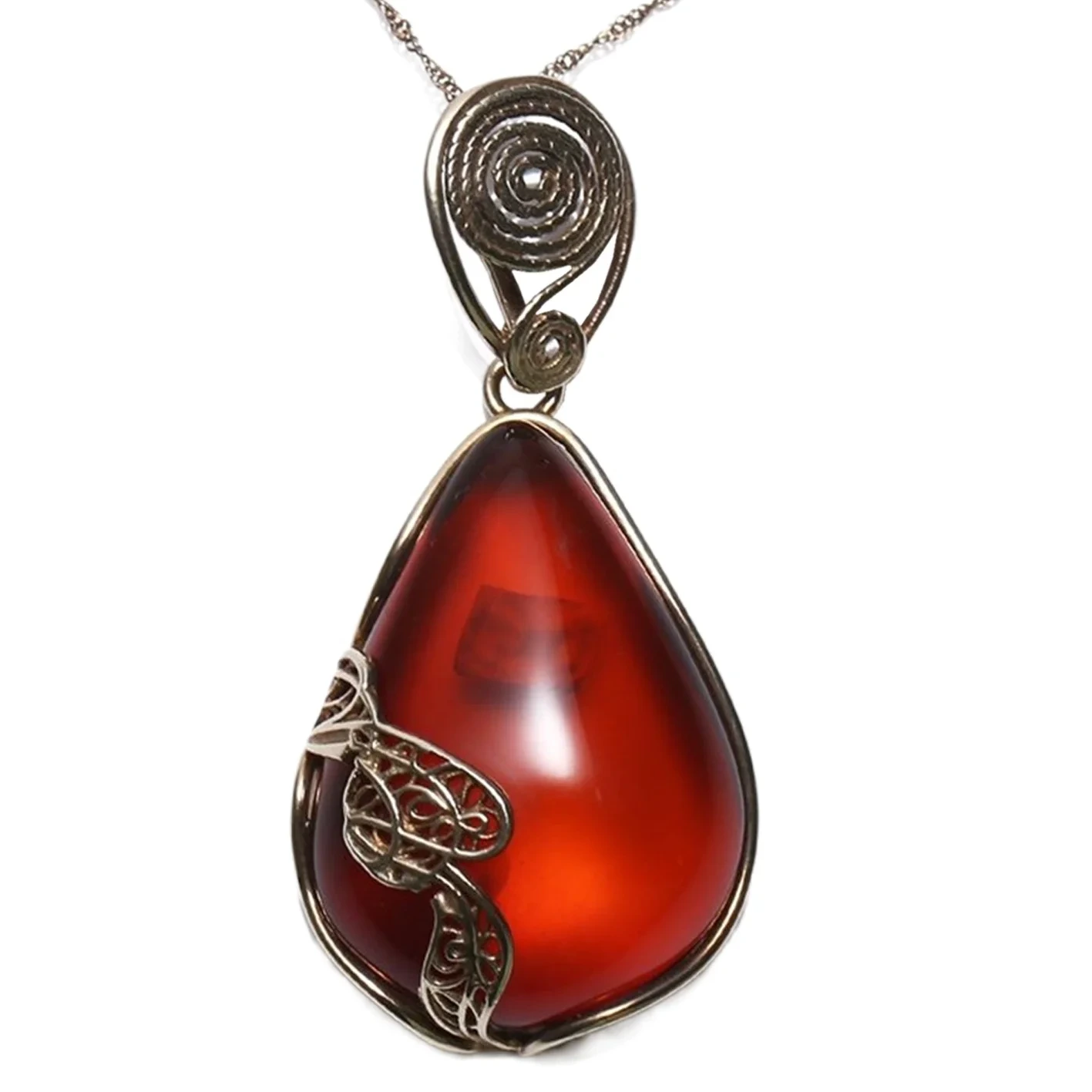 Pendant Amber Beureum Sareng Emas Plated Sterling Silver Pas Garnet Droplet Burgundy Oval Pendant Perhiasan Amber Modern 1