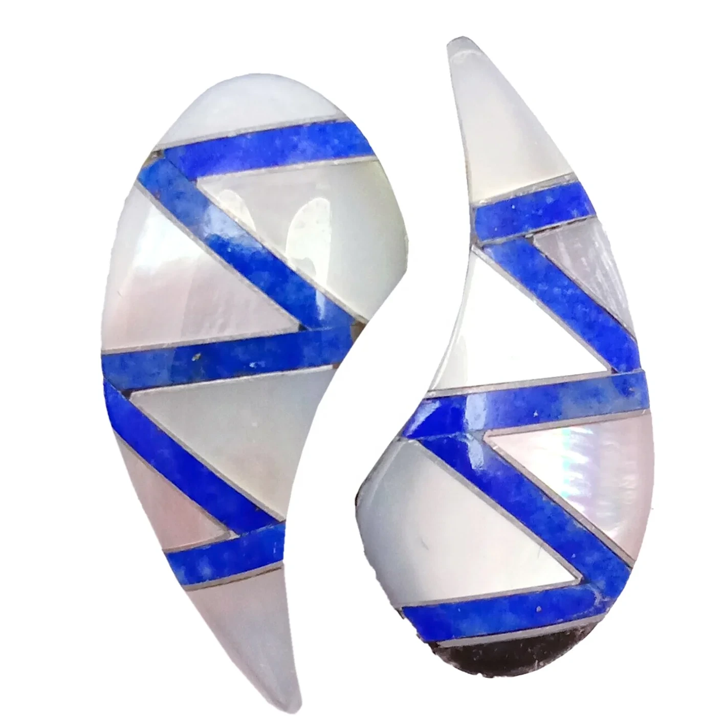 Shell Cabochon Free-shape White Blue 27.5*13mm Colorful Cab Handmade Designer Ring Jewelry For Husband Unisex Gift 1