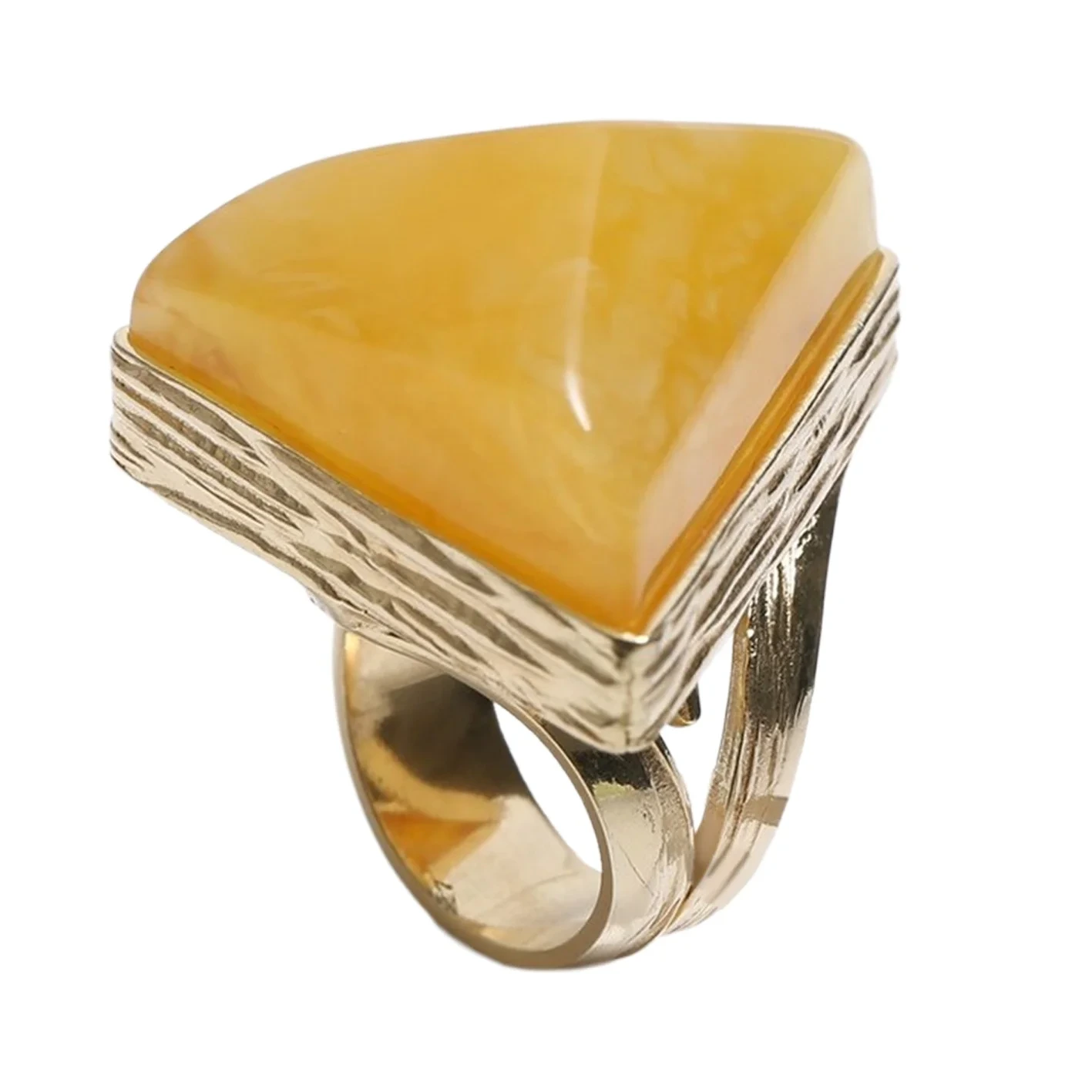 Baltic Lithuanian Amber Ring Lemon And White Marbled Adjustable Size 925 Sterling Silver Triangle Shape 1