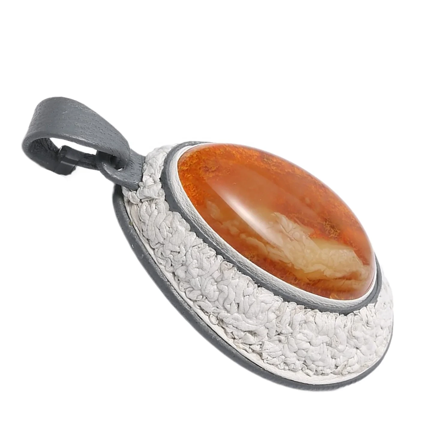 Amber Large Black Cherry Baltic Amber Oval Cut Pendant Necklace For Women | Red Chunky Gemstone Teardrop Silver Jewelry 1