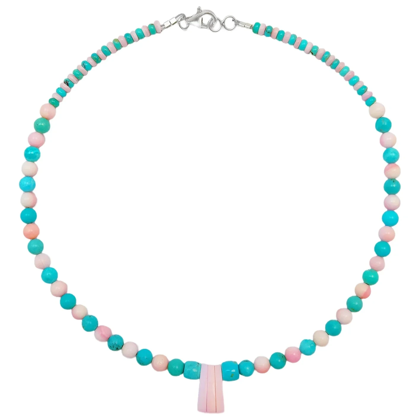 16inch Natural Turquoise And Pink Opal Round Beads Gemstone Necklace Beautiful Jewelry Blue And Pink Color 1