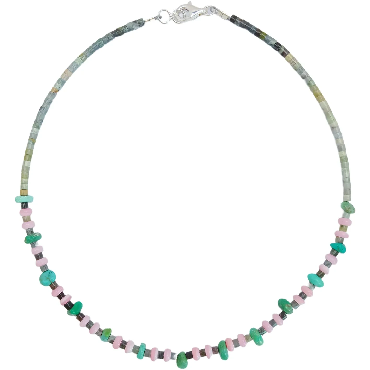 Dabiiciga Turquoise Burma Jadeite Pink Opal Black Agate Gemstone Necklace Midab Badan oo Quruxda Quruxda Badan Hadyad ahaan 1