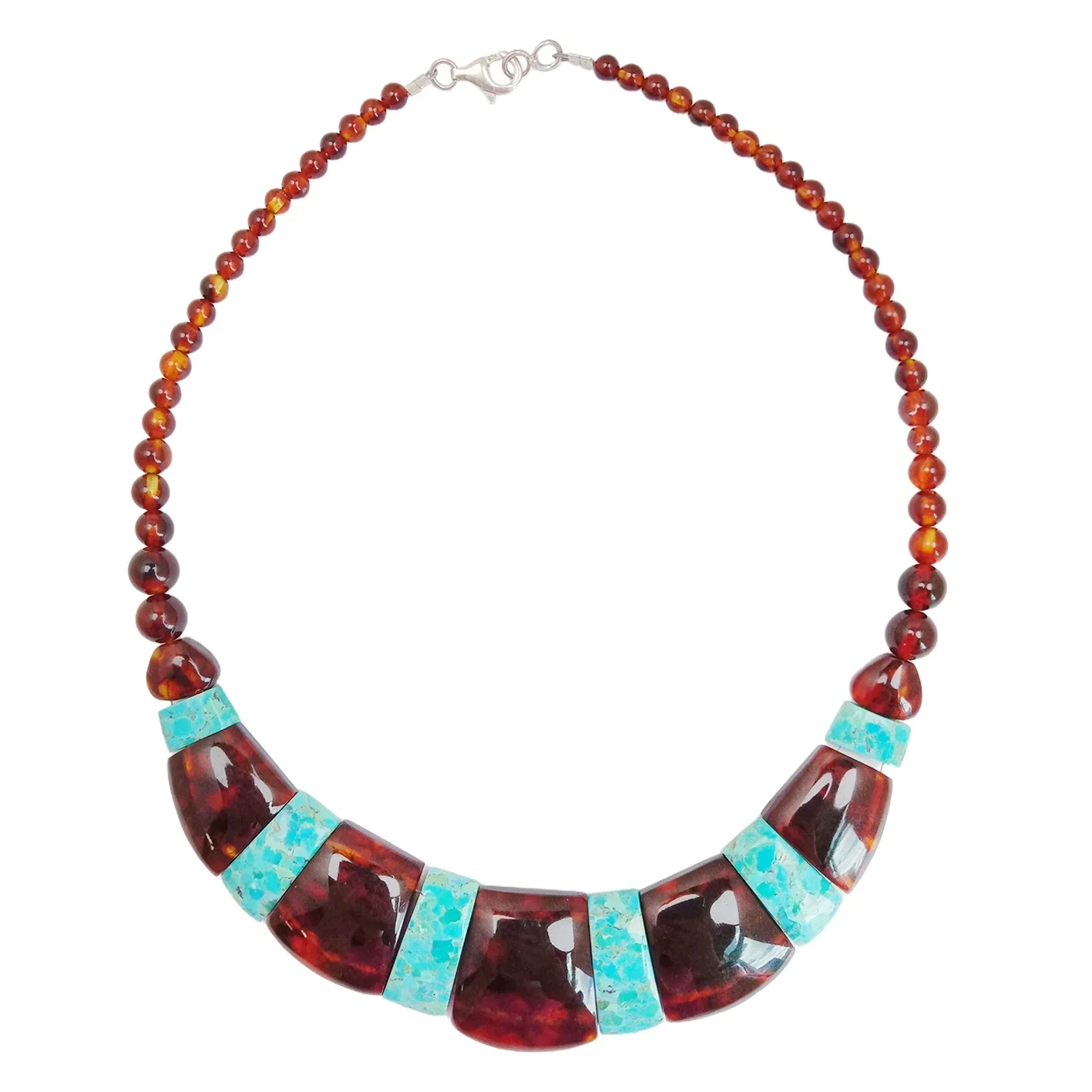 Amber Inset Natural Turquoise Big Necklace 33.3gram 16inch Red Amber Jewelry Many Gemstone Combination For Her 1