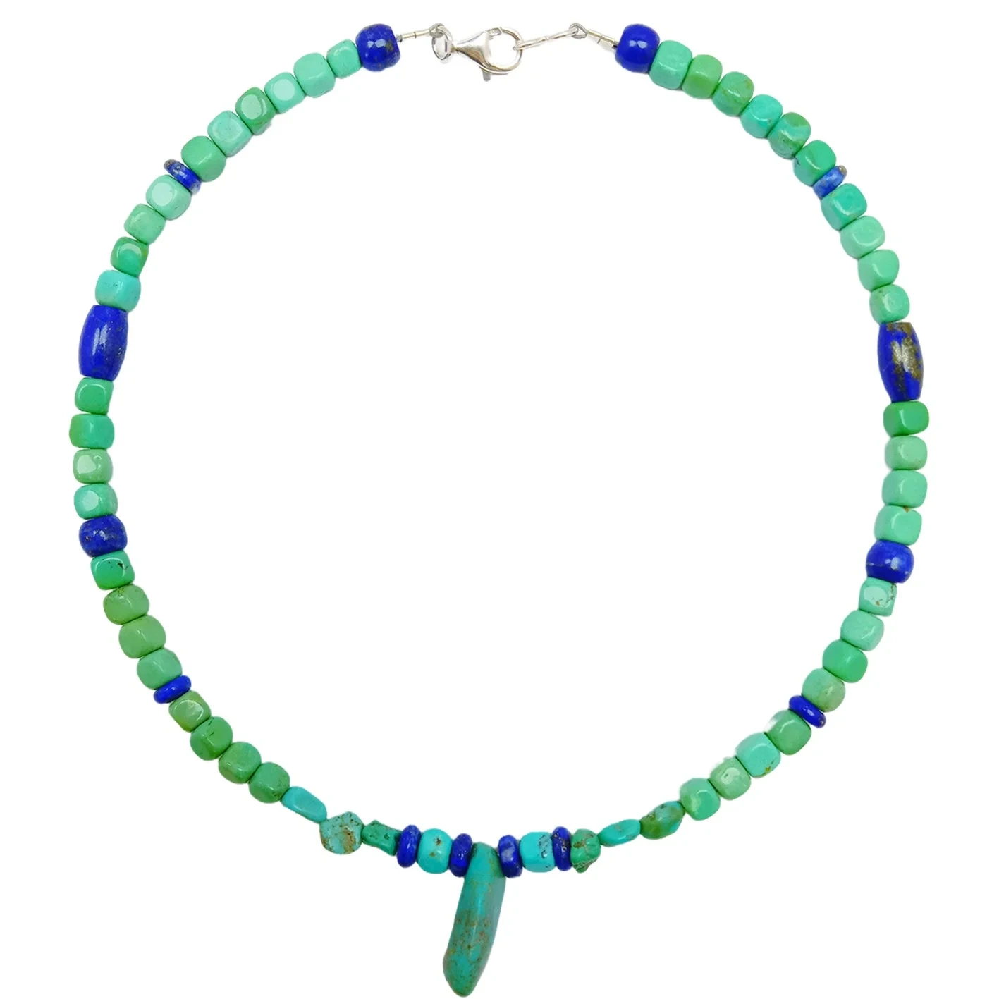 Natural Turquoise And Lapis Lazuli Green With Blue Color 25.8g Square And Free-shape Beads Necklace Periphery Jewelry Present 1