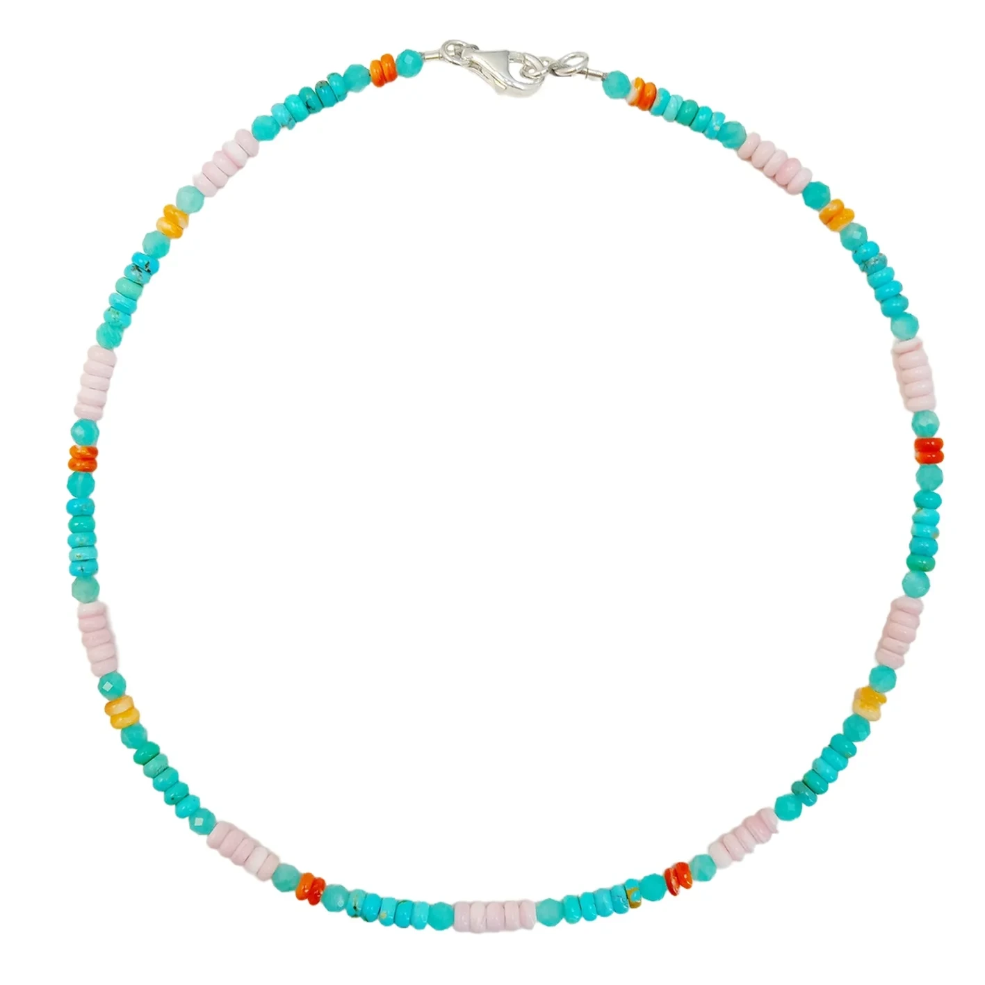 Naturlig Turkos Rosa Opal Med Amazonit Rosa Blå Orange Färg 16 tums ädelstenshalsband Smycken Handgjorda present Stresslindring 1