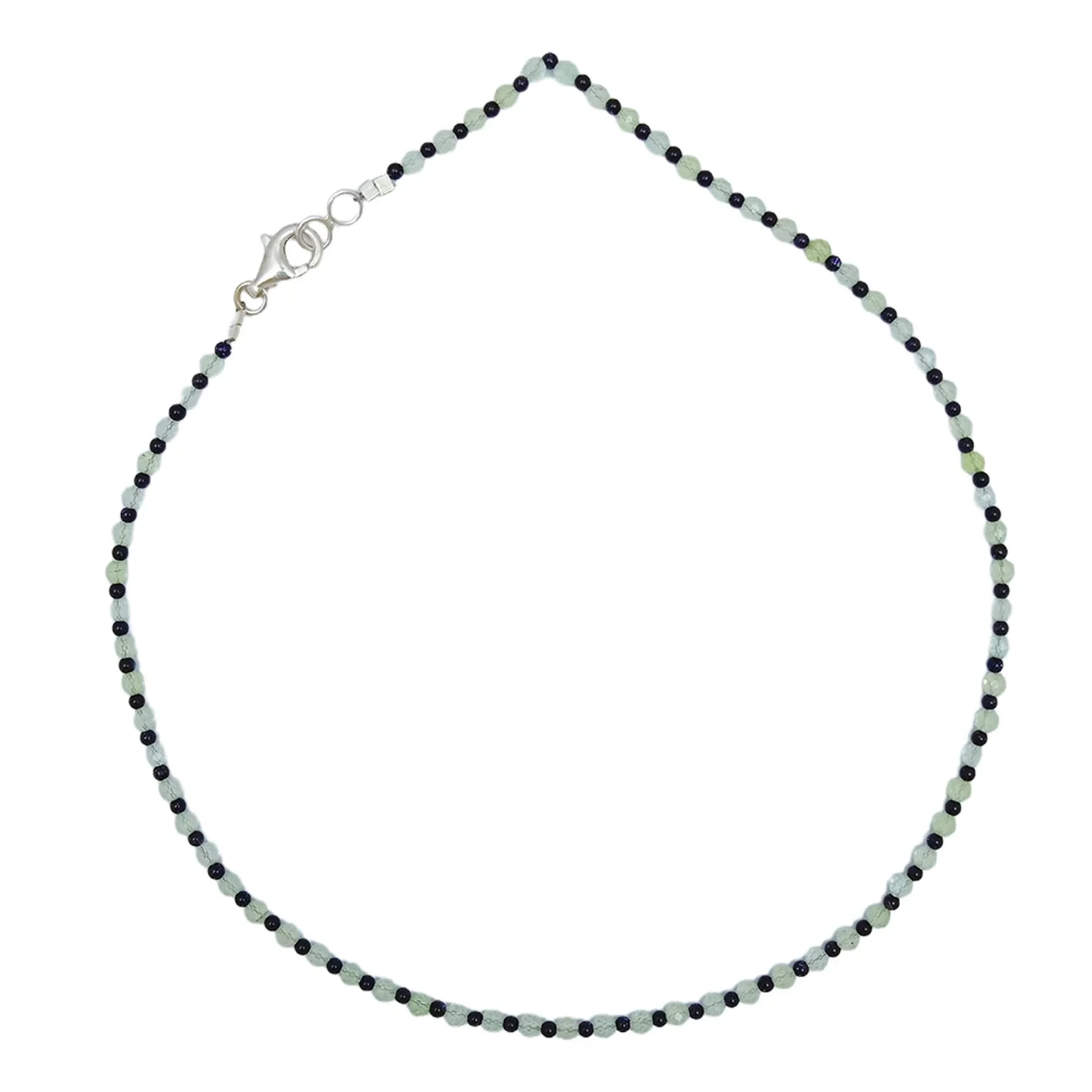 Prehnite Agate Black Beaded Necklace Transparency Gemstone 16inch 6g 925 Sterling Silver Chip Statement Necklace Gift For Her 1