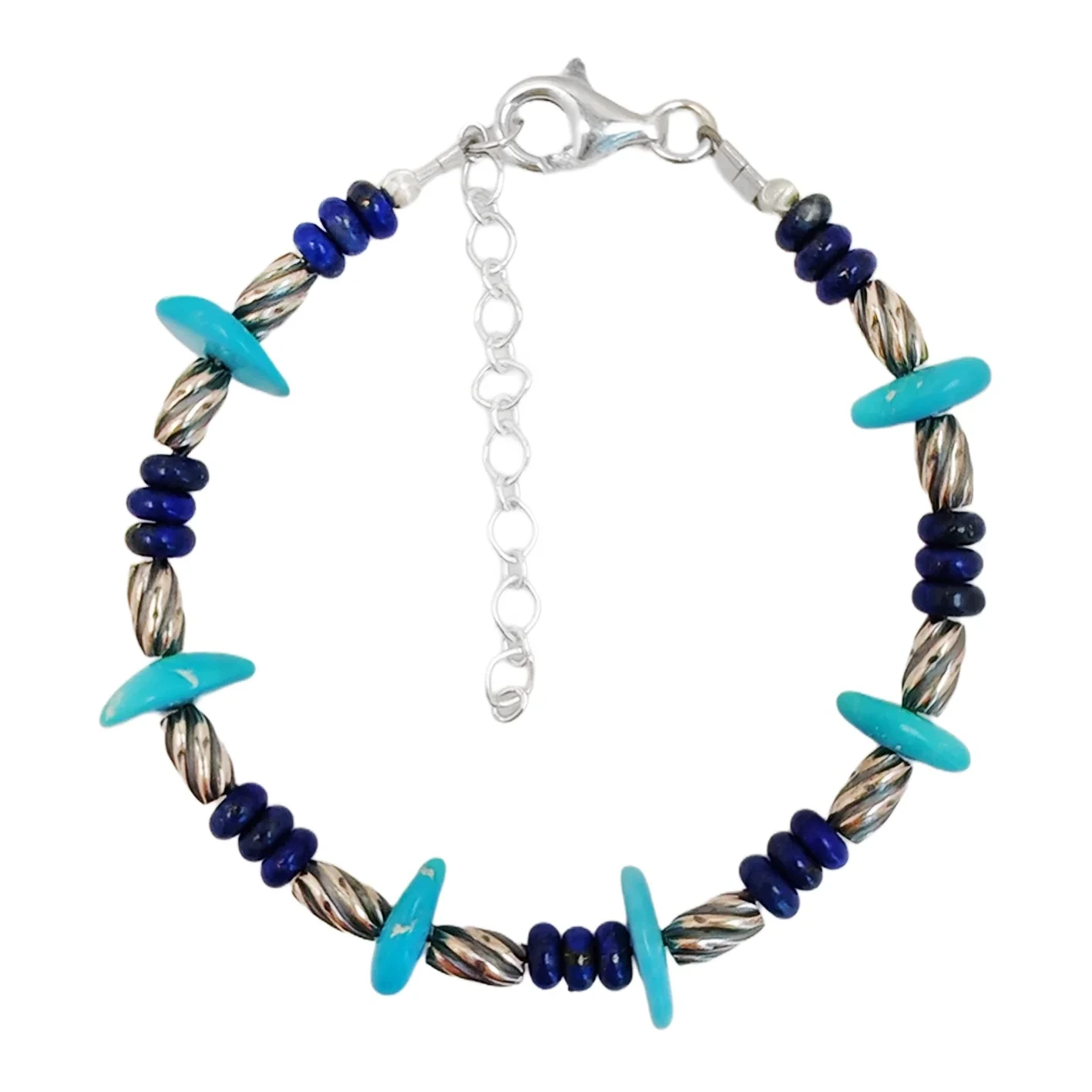 Natural Turquoise Fashion Jewelry Silver Beads Lapis Lazuli And S925 Silver Delicate Bracelet Healing Women's Jewelry 1