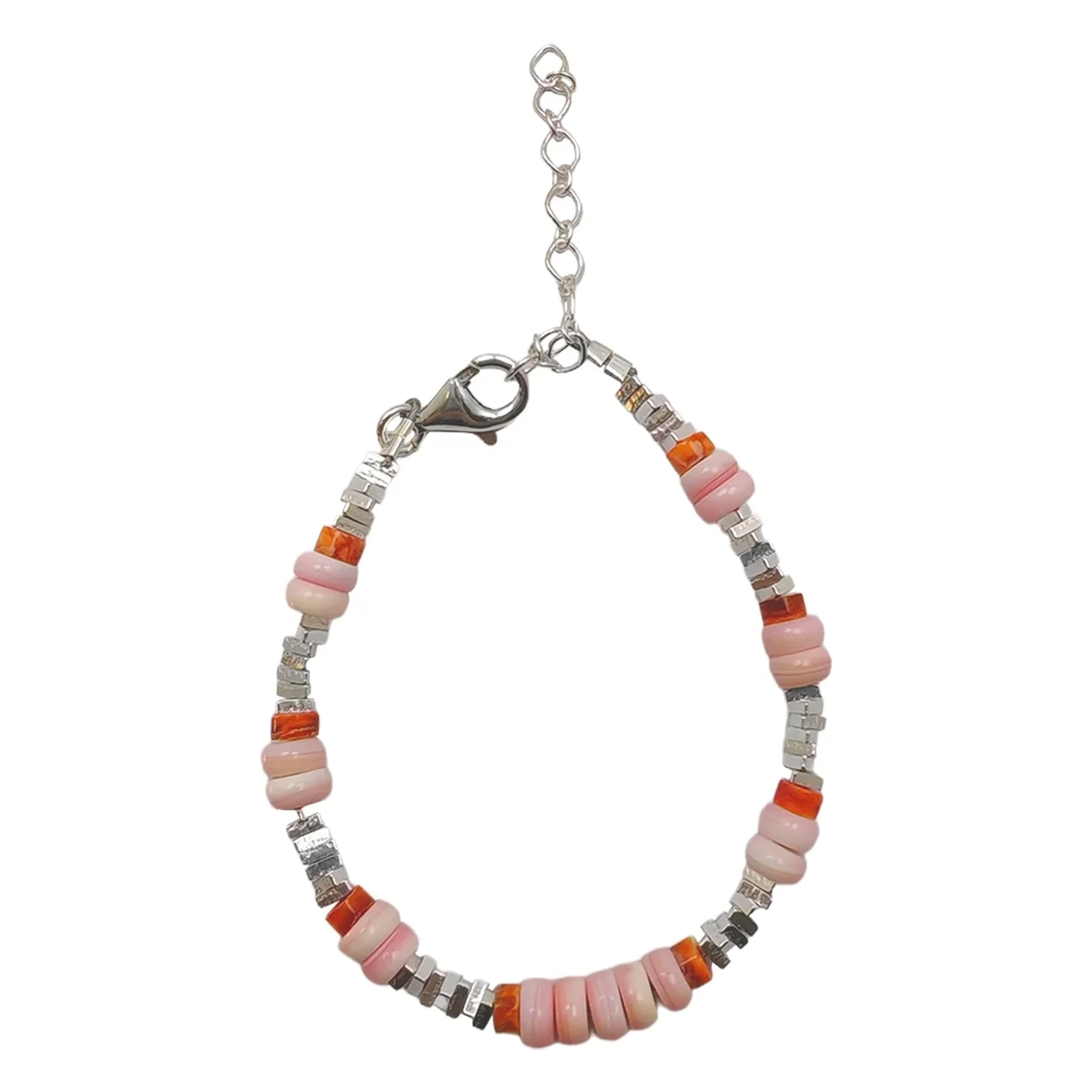 ខ្សែដៃប្រាក់ Opal ពណ៌ផ្កាឈូក ម៉ូតសាមញ្ញ លក់គ្រឿងអលង្ការស្អាតៗ ប្ដូរតាមបំណងឯកជន 1
