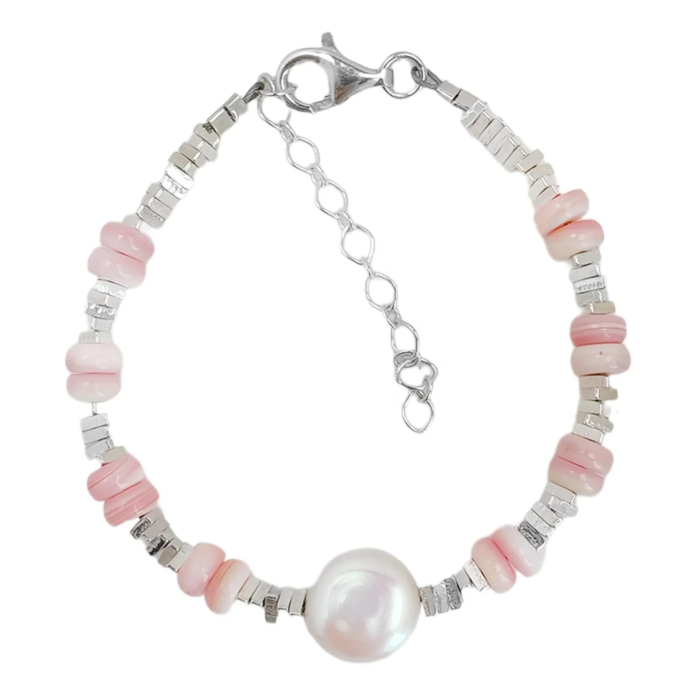 S925 Silfur Og Natural Pearl Combo Armband Pretty Pink Opal Natural Skartgripir 1