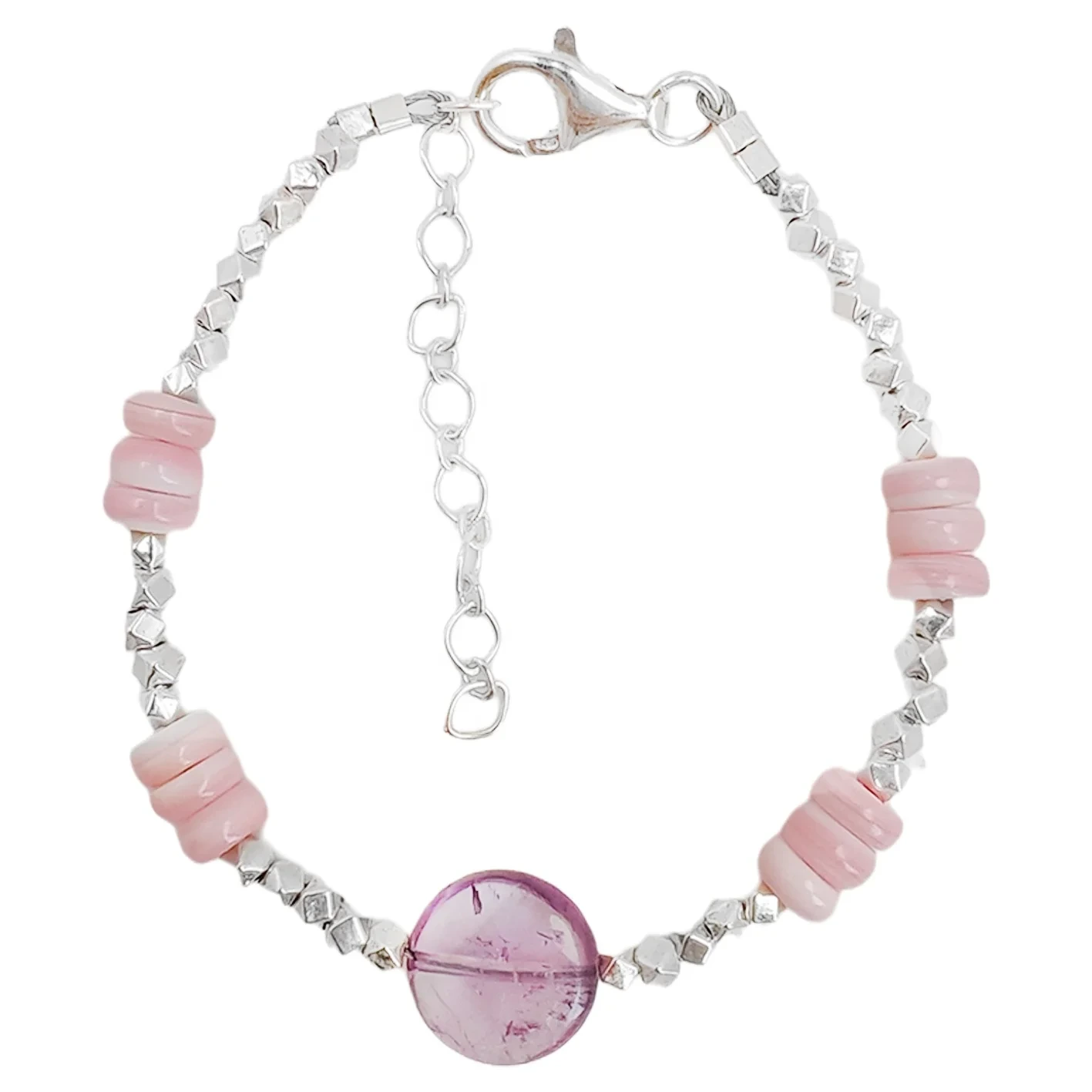 Mabenyane a Amethyst Mabenyane a Basali ba Naturalpink Opal S925 Silver Simple Style E Loketse Linako Tse Mangata 1