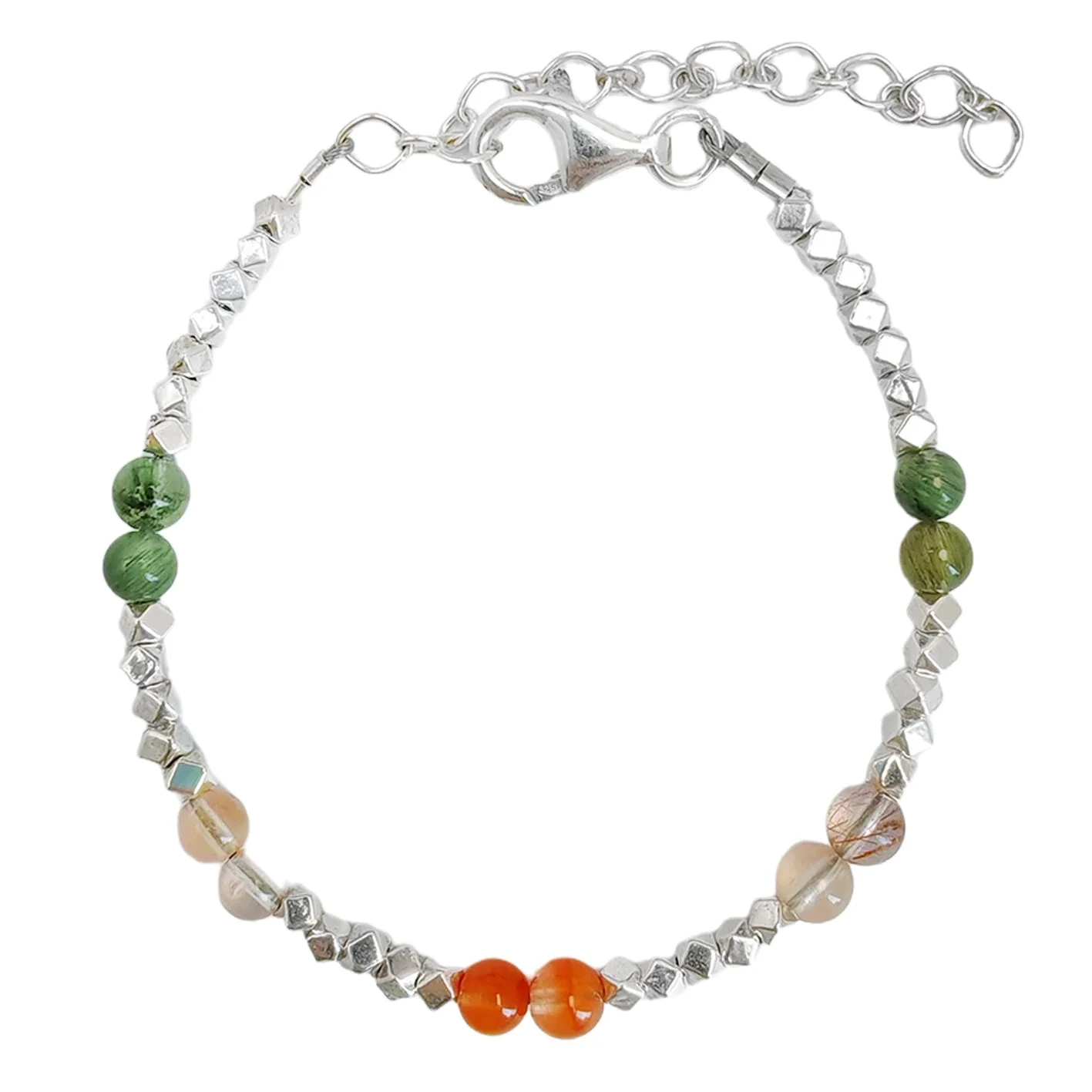 Hot Jual Warna-warni Rutilated Quartz S925 Pérak Gelang Perhiasan Pantun Awéwé Perhiasan Disesuaikeun 1
