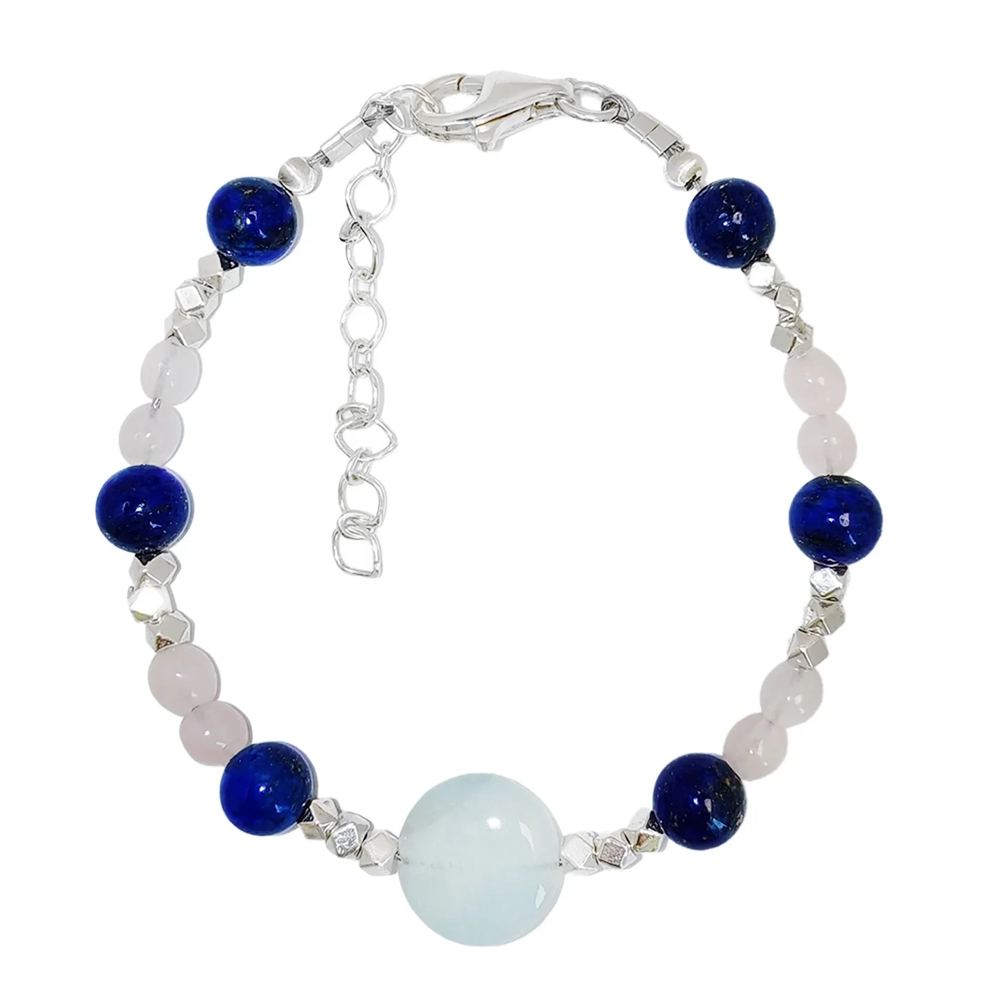 S925 Silver Original Bracelet Lapis Lazuli Milky Blue Aquamarine Rose Quartz Premium Setaele sa Basali sa Mabenyane a Fetohang a Silver 1