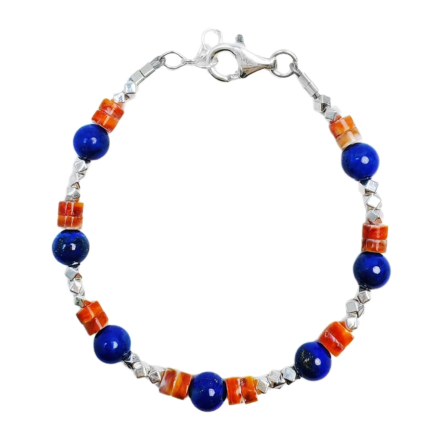 S925 Silver Lapis Orange Spiny Oyster Delicate Bracelet Natural Gemstone Jewelry Custom Jewelry Hot Selling Fashion Items 1