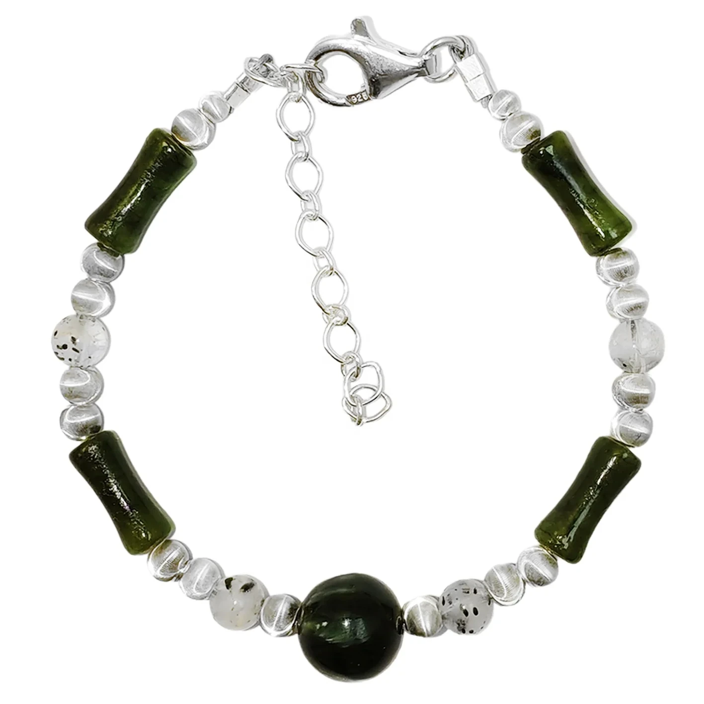 Exquisite Natural Burma Jadeite Bracelet Black Rutilated Quartz Fashion Women's Jewelry Versatile Multi-occasionseraphinite 1