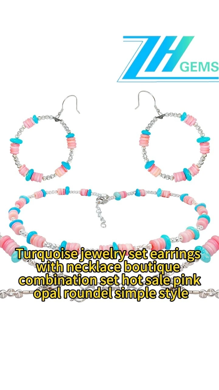Turquoise Jewelry Set Earrings With Necklace Boutique Combination Set Hot Sale Pink Opal Roundel Simple Style 1