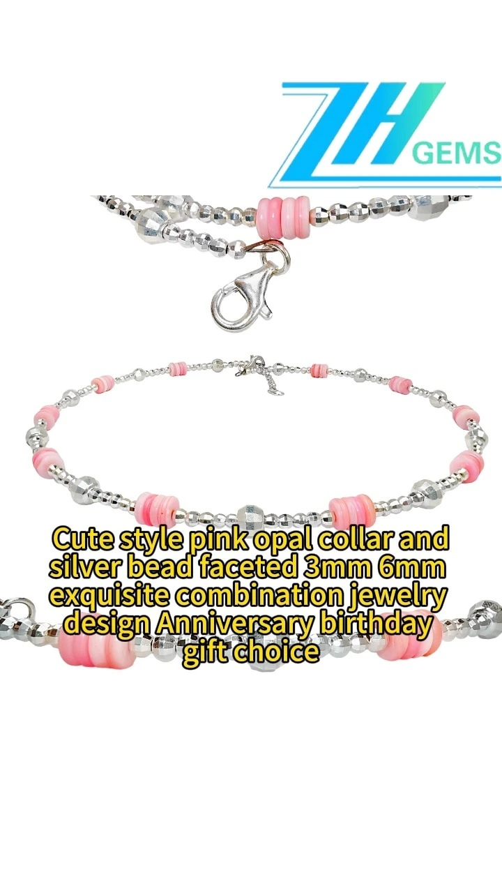 Cute Style Pink Opal Collar And Silver Bead Faceted 3mm 6mm Exquisite Combination Jewelry Design Anniversary 1