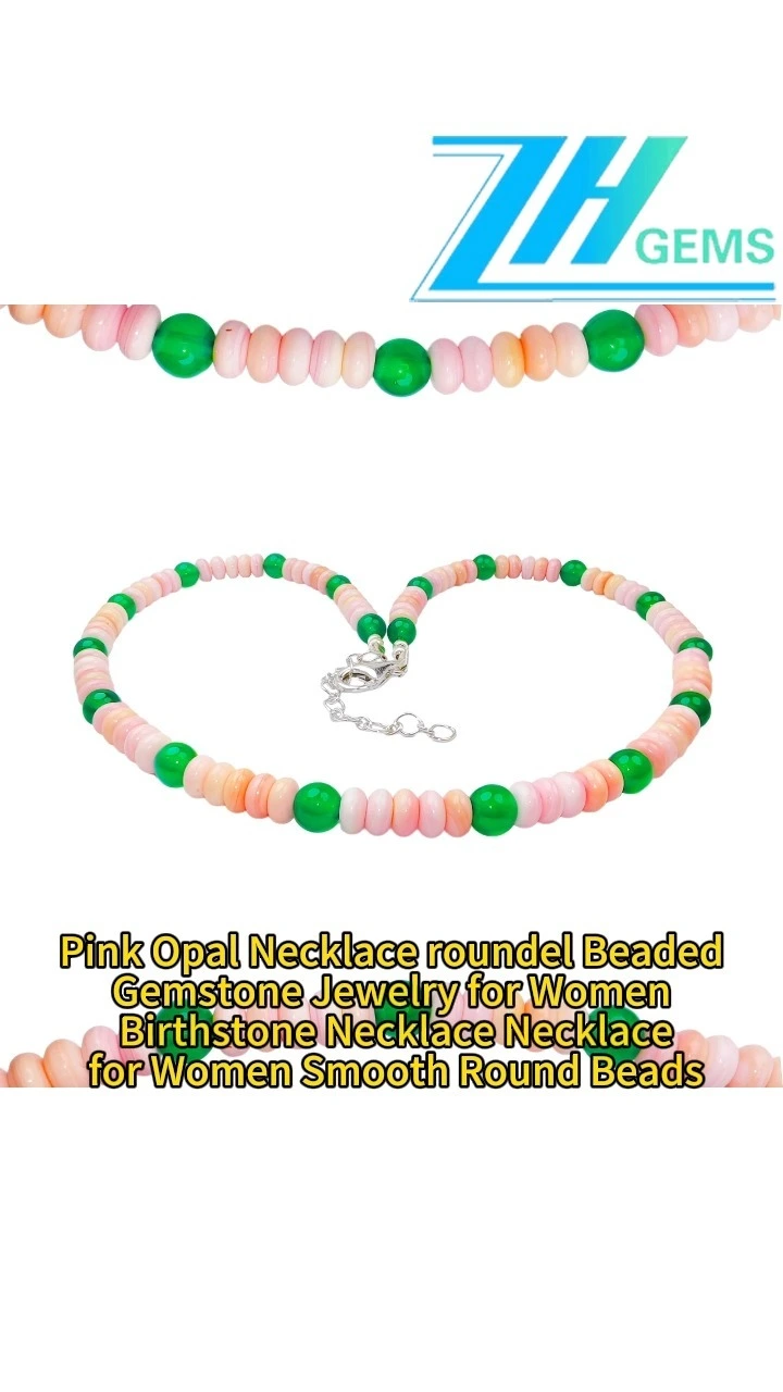 Pink Opal Necklace Roundel Beaded gemstone Jewelry For Women Birthstone Necklace Necklace For Women Smooth Round Beads 1
