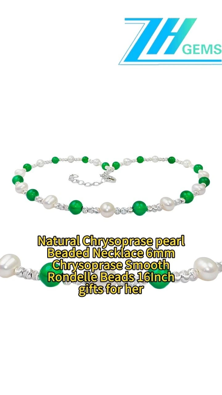 Natural Chrysoprase Pearl Beaded Necklace 6mm Chrysoprase Smooth Rondelle Beads 16inch Gifts For Her 1