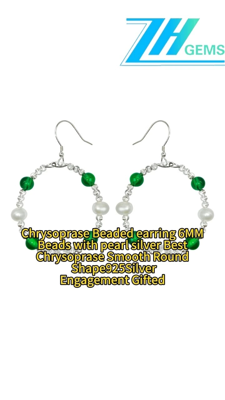 Chrysoprase Beaded Earring 6mm Beads With Pearl Silver Best Chrysoprase Smooth Round Shape925silver Engagement Gifted 1