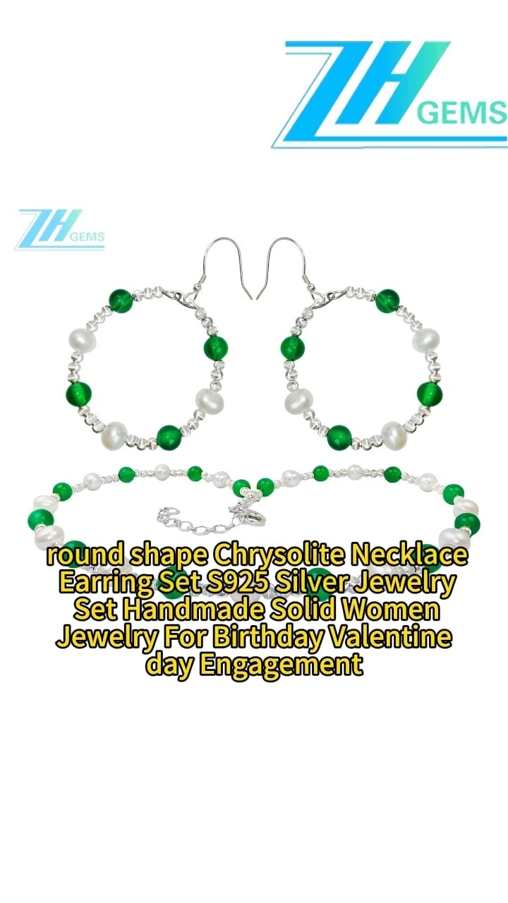 Round Shape Chrysolite Necklace & Earring Set S925 Silver Jewelry Set Handmade Solid Women Jewelry For Birthday Valentine day Engagement 1