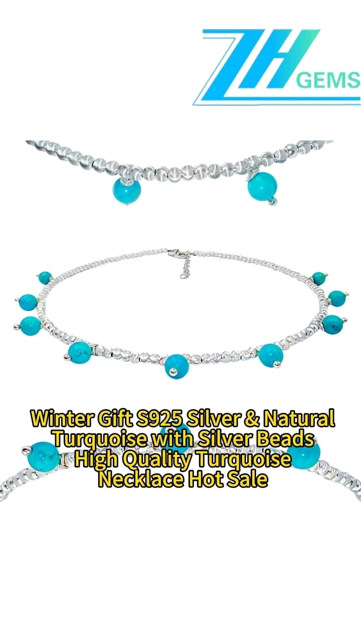 Winter Gift S925 Silver & Natural Turquoise With Silver Beads High Quality Turquoise Necklace Hot Sale 1
