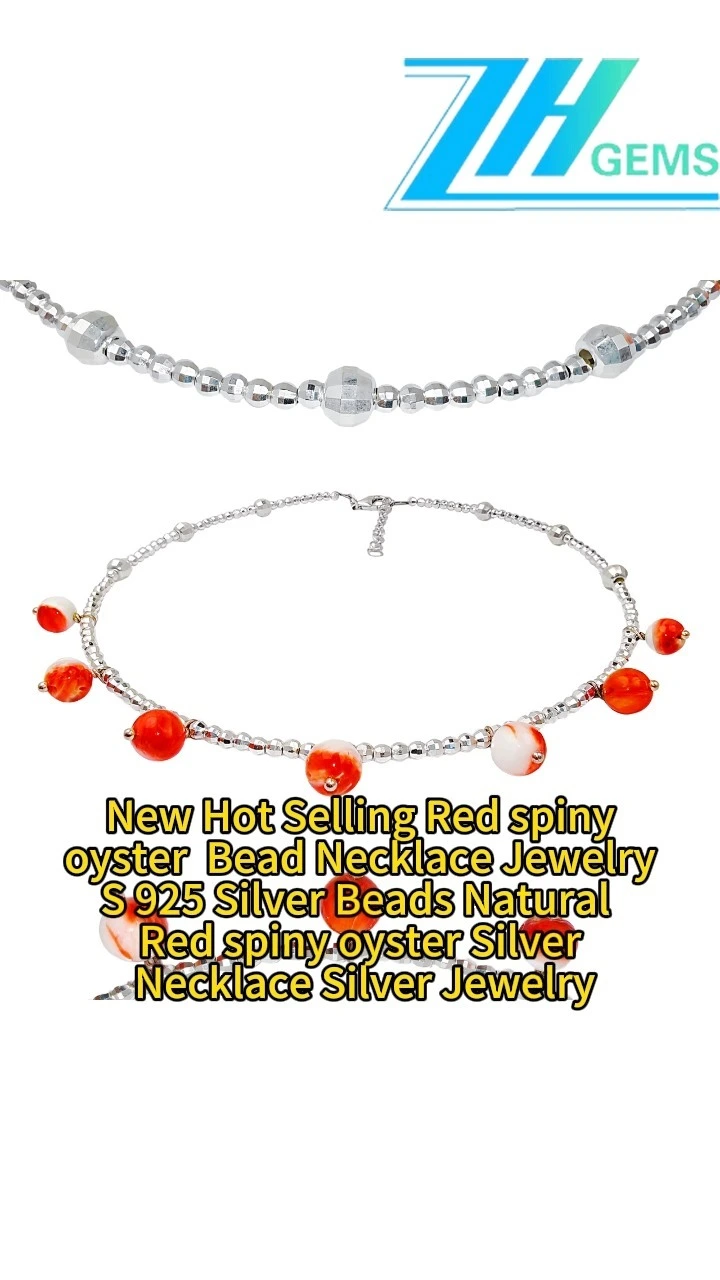 New Hot Selling Red Spiny Oyster Bead Necklace Jewelry S 925 Silver Beads Natural Red Spiny Oyster Silver Necklace 1