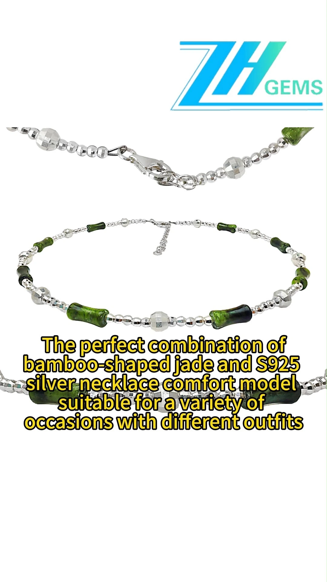 The Perfect Combination Of Bamboo-shaped Jade And S925 Silver Necklace Comfort Model Suitable For A Variety Of Occasions 1