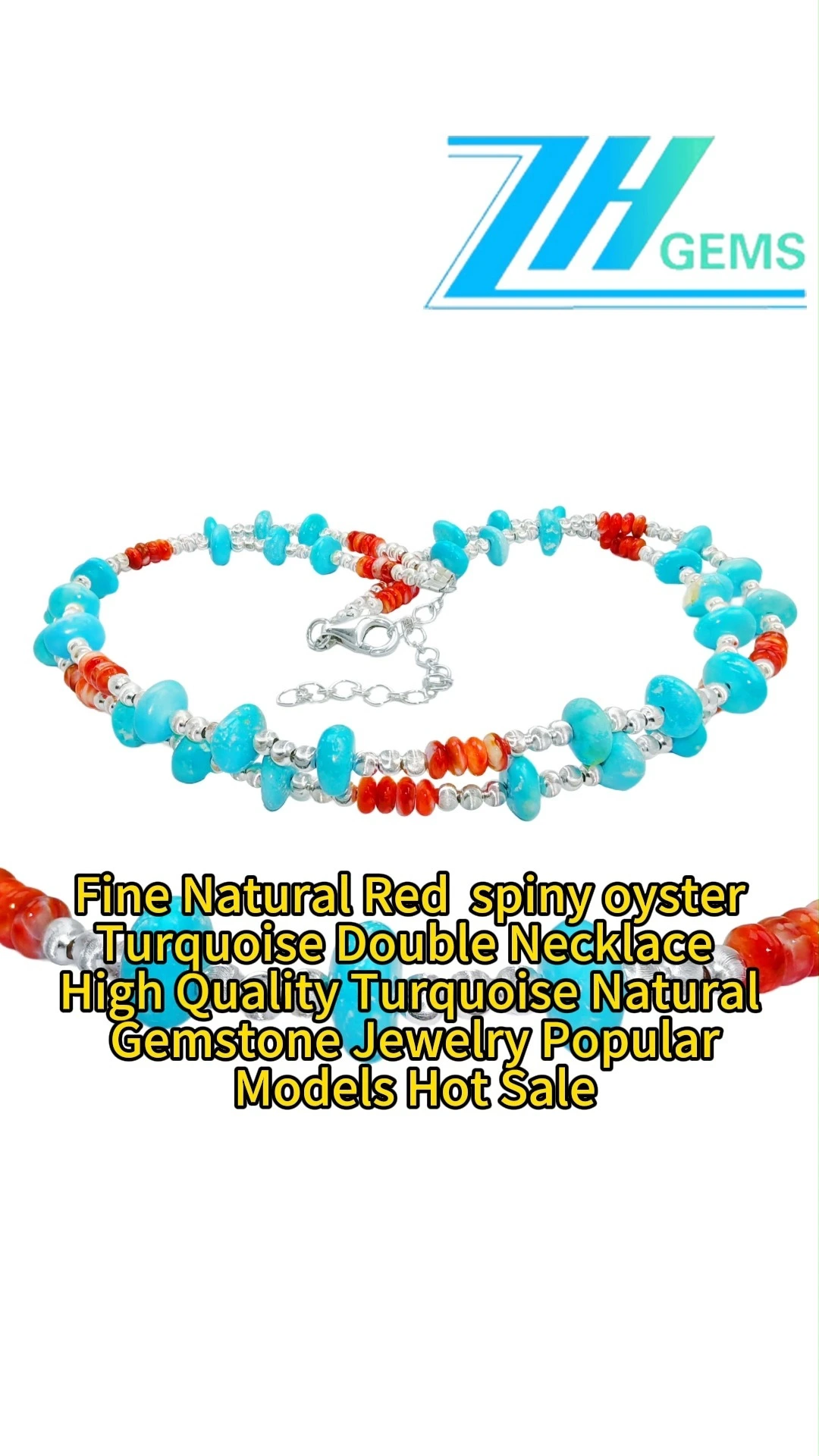 Fine Natural Red Spiny Oyster Turquoise Double Necklace High Quality Turquoise Natural Gemstone Jewelry Popular Models Hot Sale 1