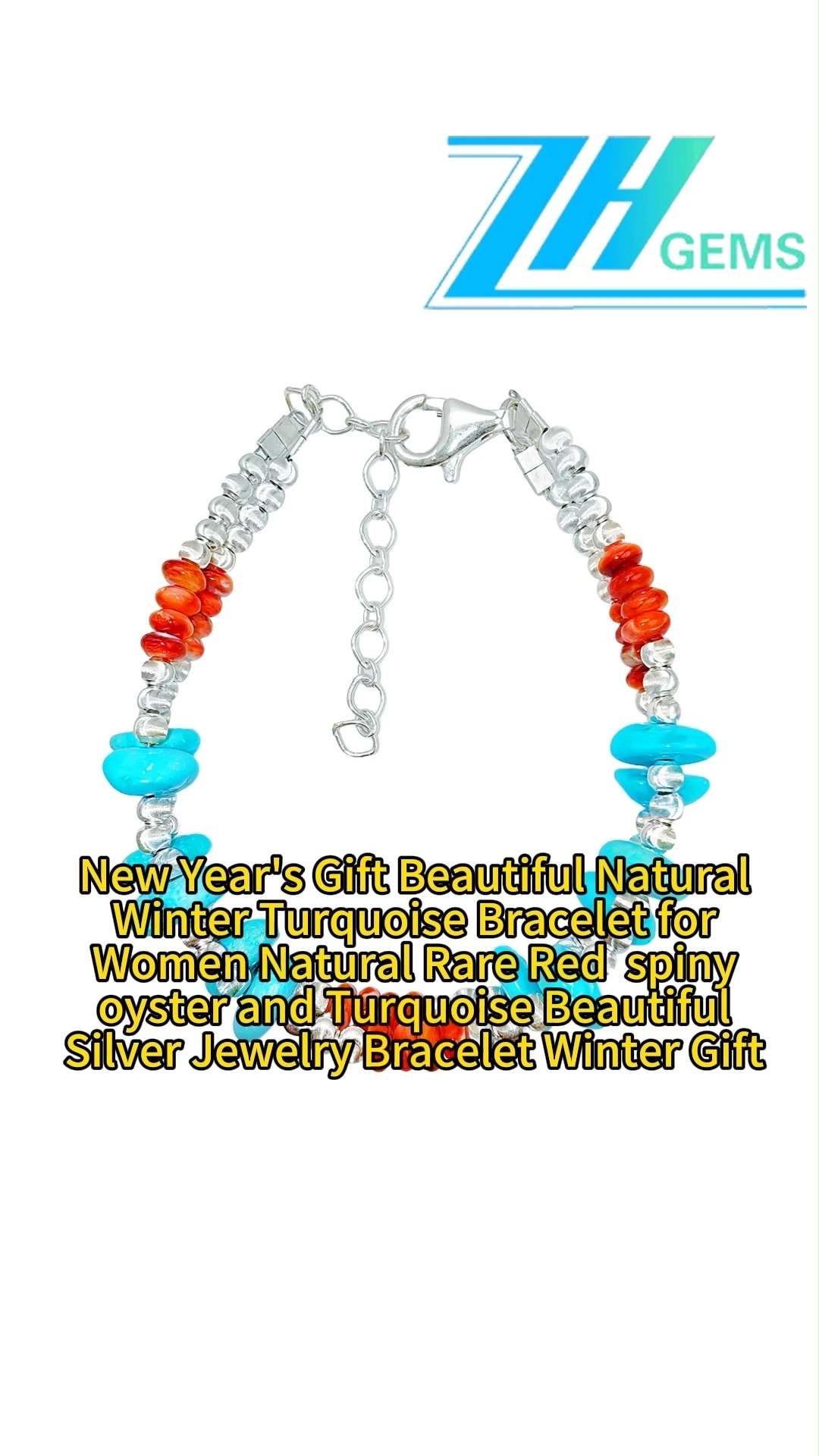 New Year's Gift Beautiful Natural Winter Turquoise Bracelet For Women Natural Rare Red Spiny Oyster And Turquoise Beautiful 1