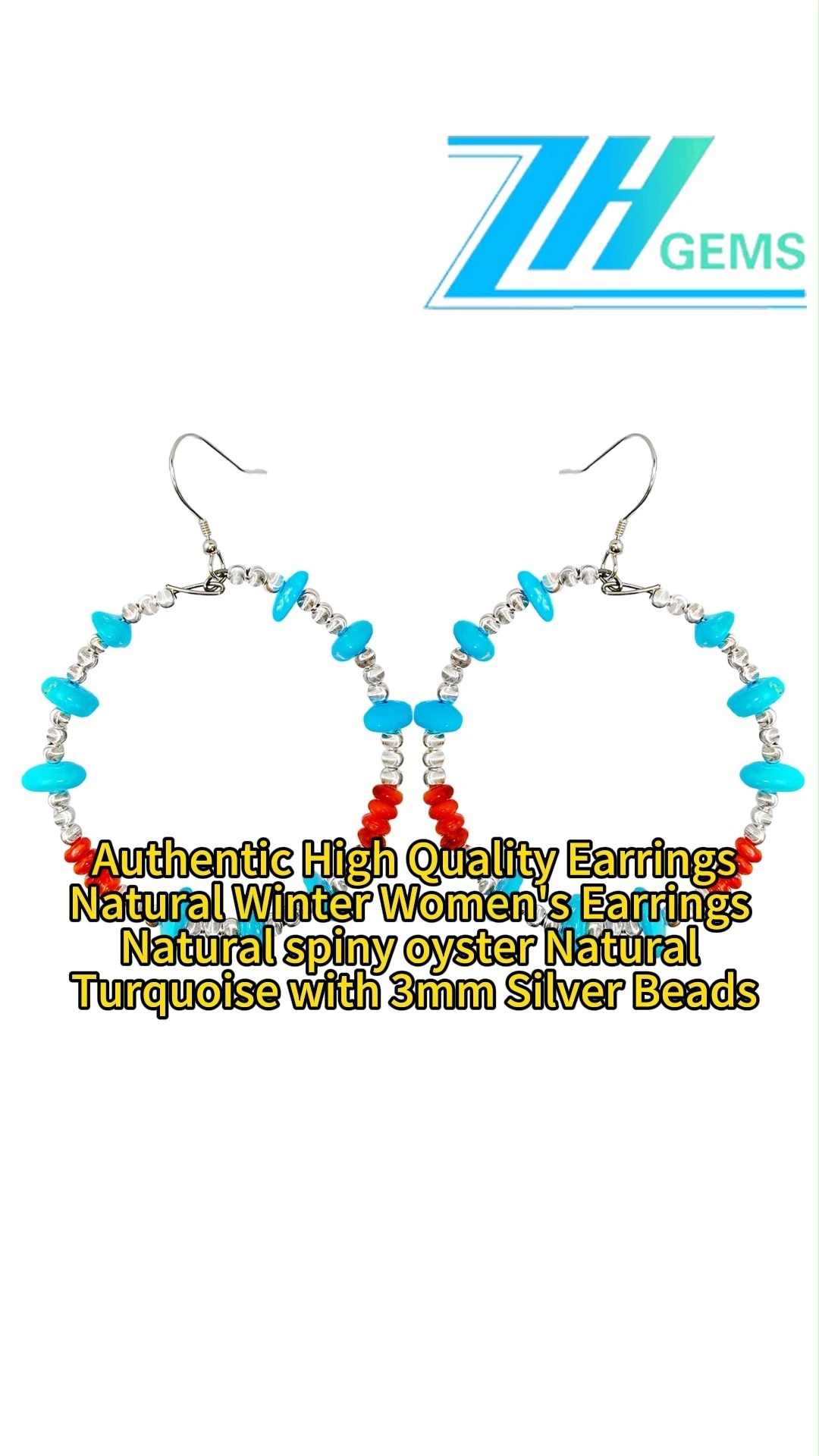 Authentic High Quality Earrings Natural Winter Women's Earrings Natural Spiny Oyster Natural Turquoise With 3mm Silver Beads 1