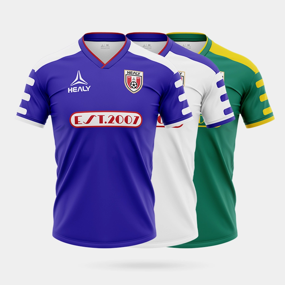 የኦሪጂናል ዕቃ አምራች ዲዛይን ክላሲክ Sublimation Polyester Mesh ሊተነፍስ የሚችል ጨርቅ የስፖርት ልብስ የወንዶች እግር ኳስ ሸሚዝ 1