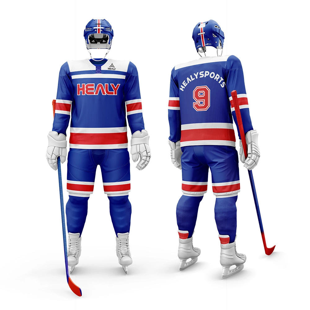 Трговија на големо со сопствен вез со апликација за хокеј на мраз Дрес за хокеј на мраз 100% полиестерски хокеј дрес 1