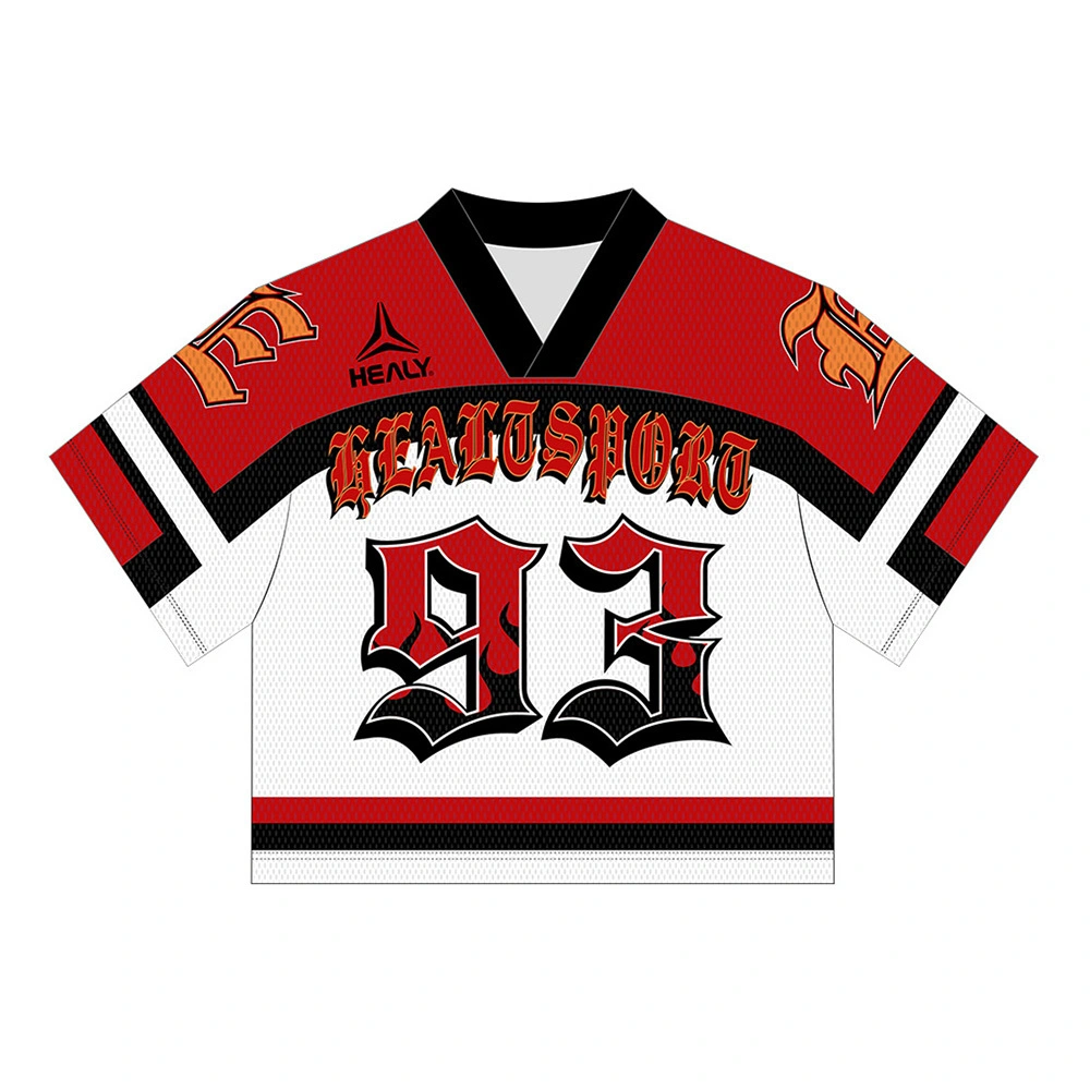 Healy Qucik Dry Throwback Cropped Football Jersey Fire Inspired Mesh Shirt for Fans of Vintage Bold Styles 1