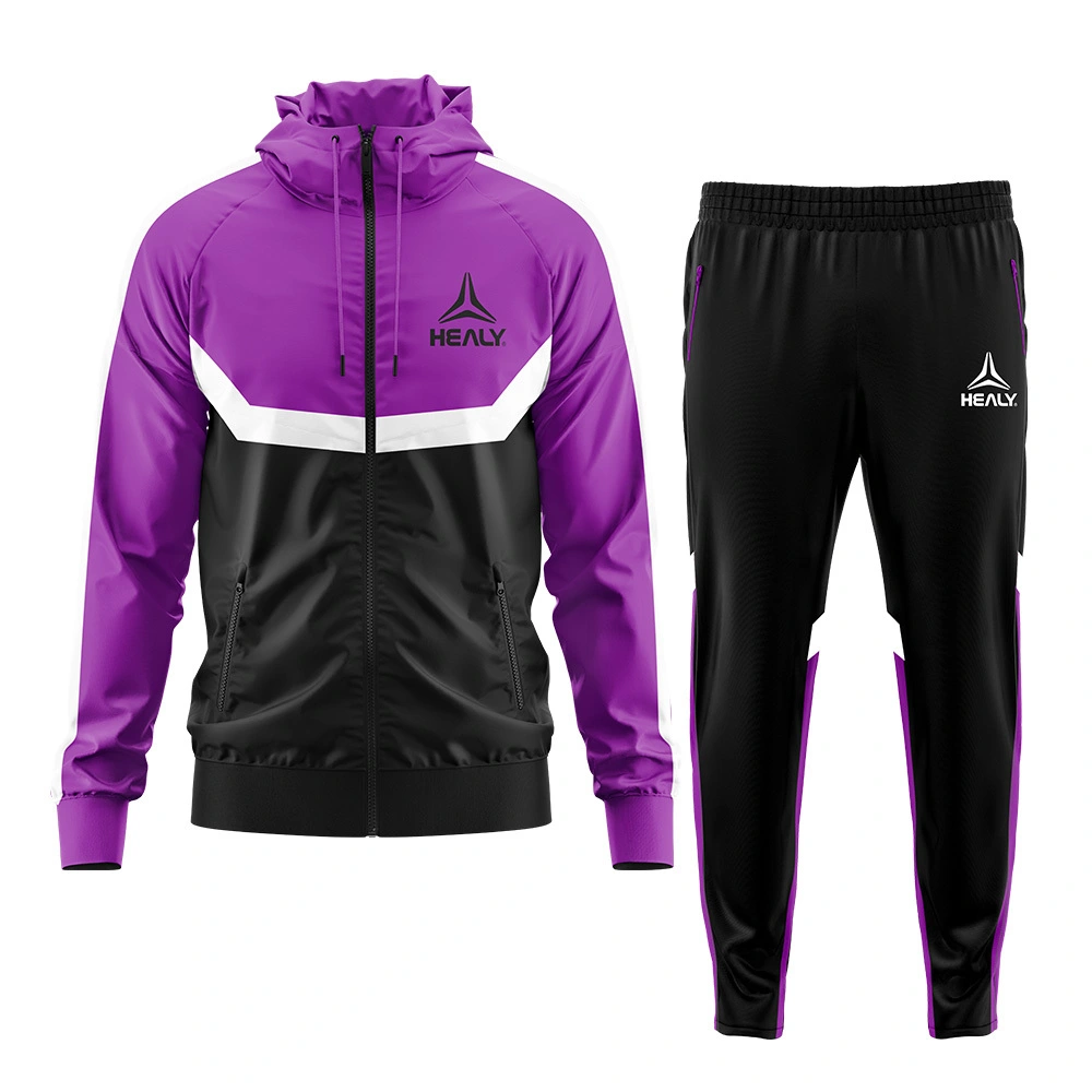 Healy Fully Customized Performance Tracksuits Hooded Windbreaker Set with Purple Accents for Trainers 1