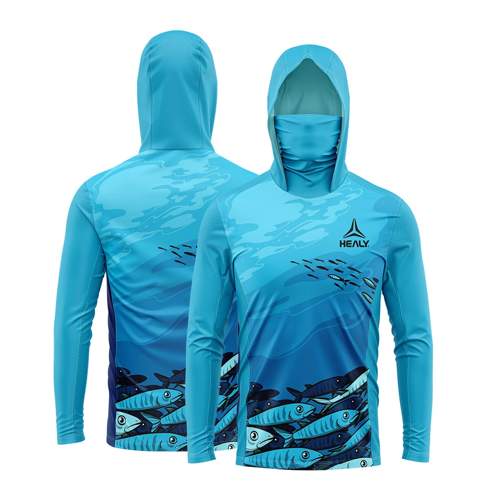 Kemeja Lengan Panjang UPF 50+ Kustom Lengkap dengan Tudung Bernapas Cepat Kering 4 Way Stretch Multi Design untuk Outdoor 1
