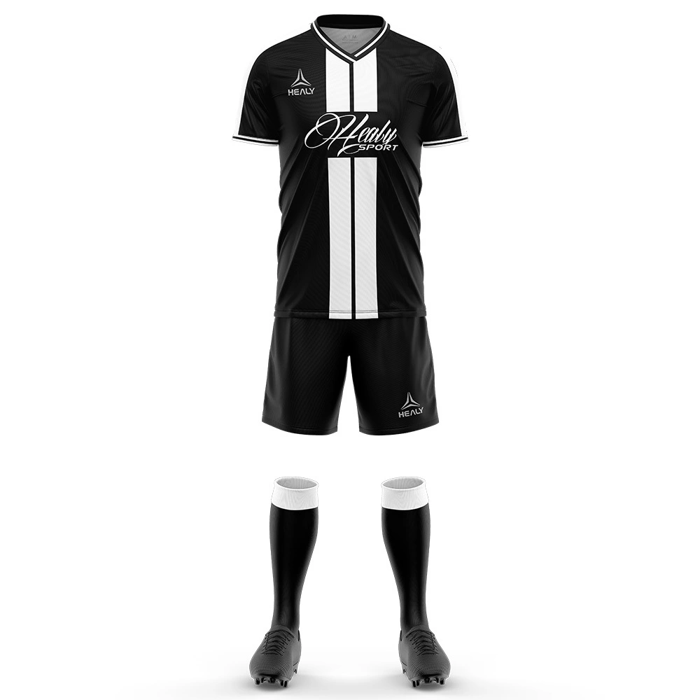 Healy Elegant V-ყელიანი შავ-თეთრი ზოლიანი საფეხბურთო ფორმა გუნდური სულისკვეთებისთვის & სპორტული კომფორტი 1