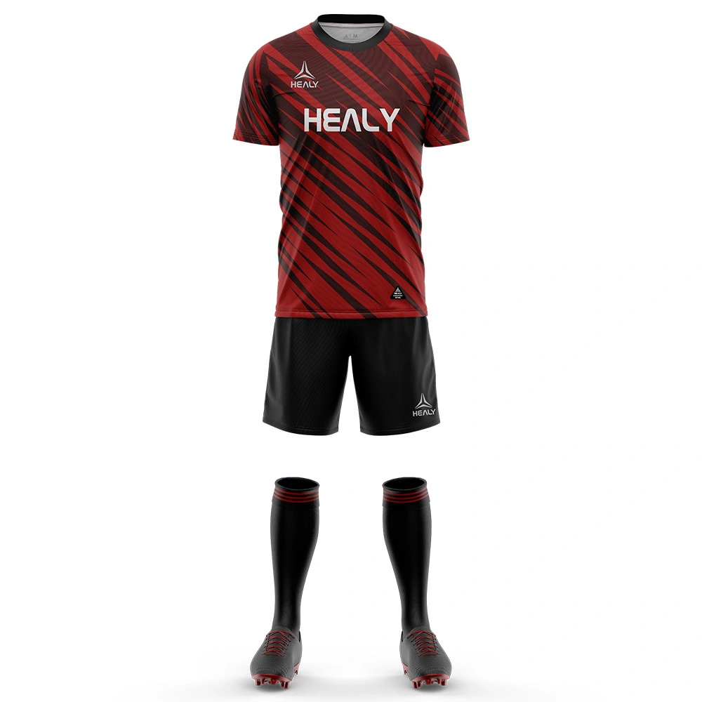 Healy Vogue-ის წითელ-შავი ირიბი ზოლიანი საფეხბურთო ფორმა გუნდის ერთიანობისთვის & სპორტული სრულყოფილება 1