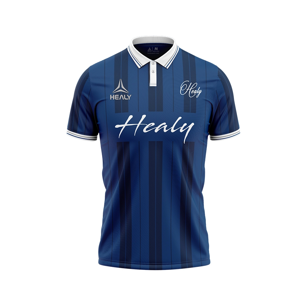 Stripe Dark Blue Polo V Neck with Button Soccer Jersey High Quality Custom Retro Men Football Shirt Male Polo Shirts 1